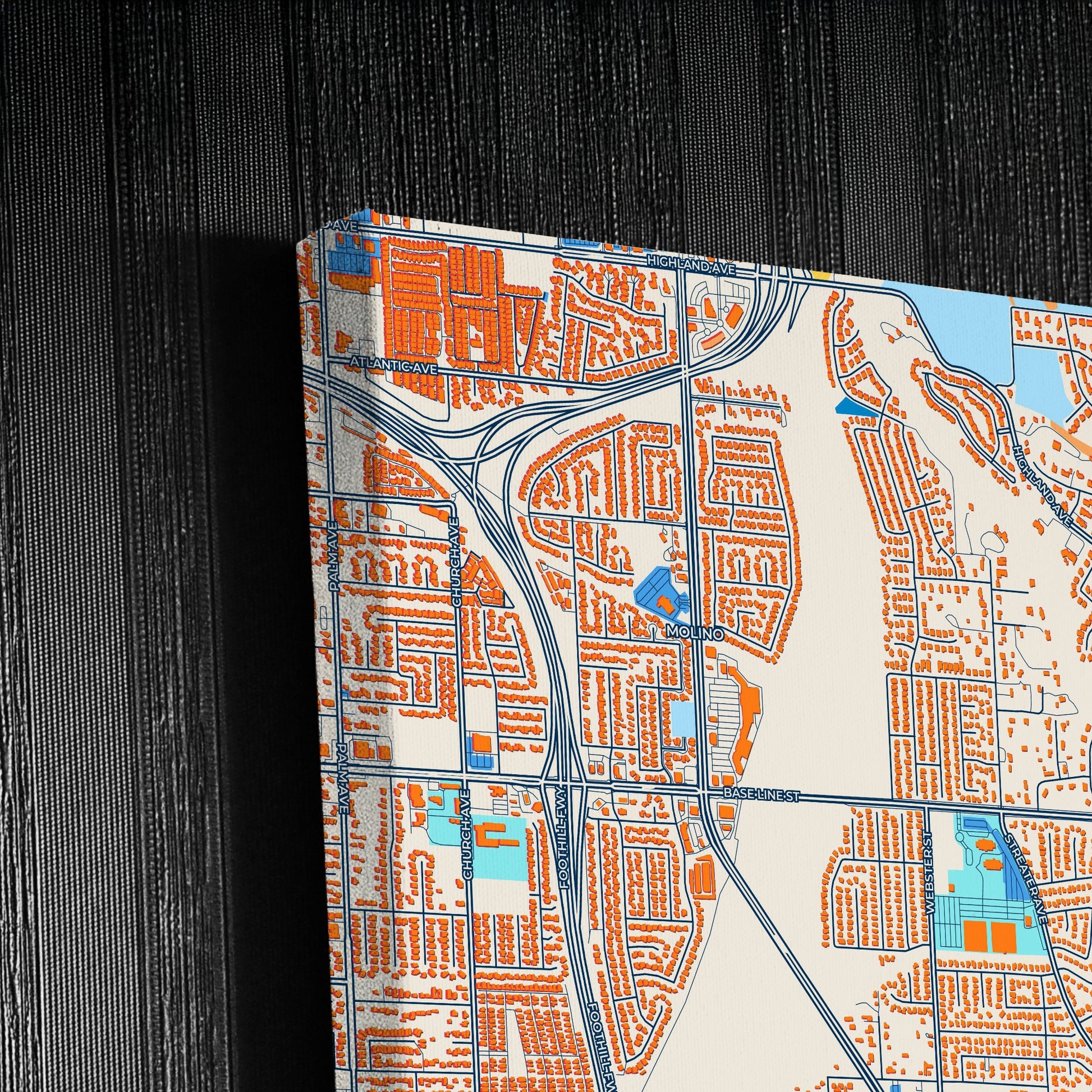 Highland California Colorful City Map Canvas Print Detail