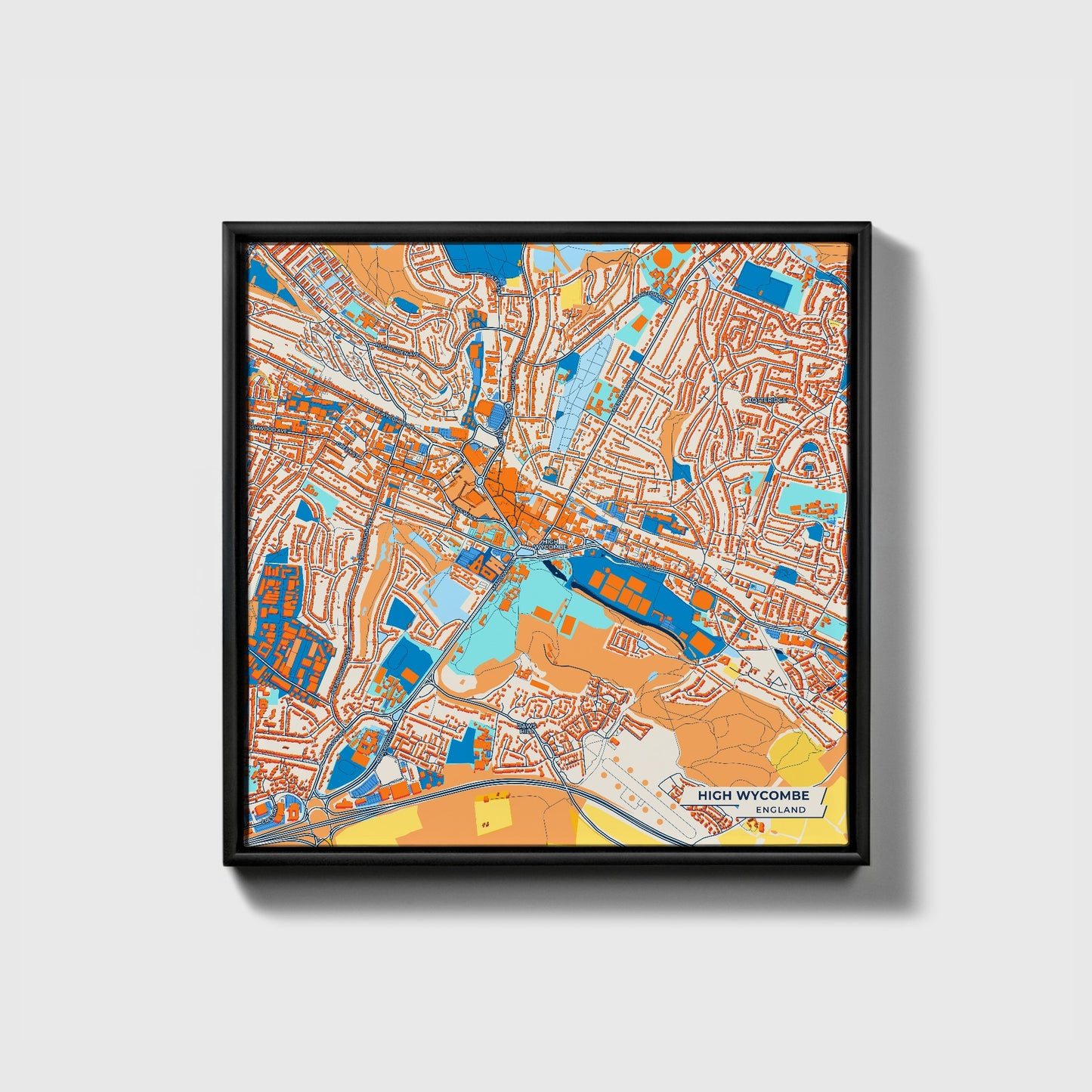 High Wycombe England Colorful City Map Canvas Print • Black Framed