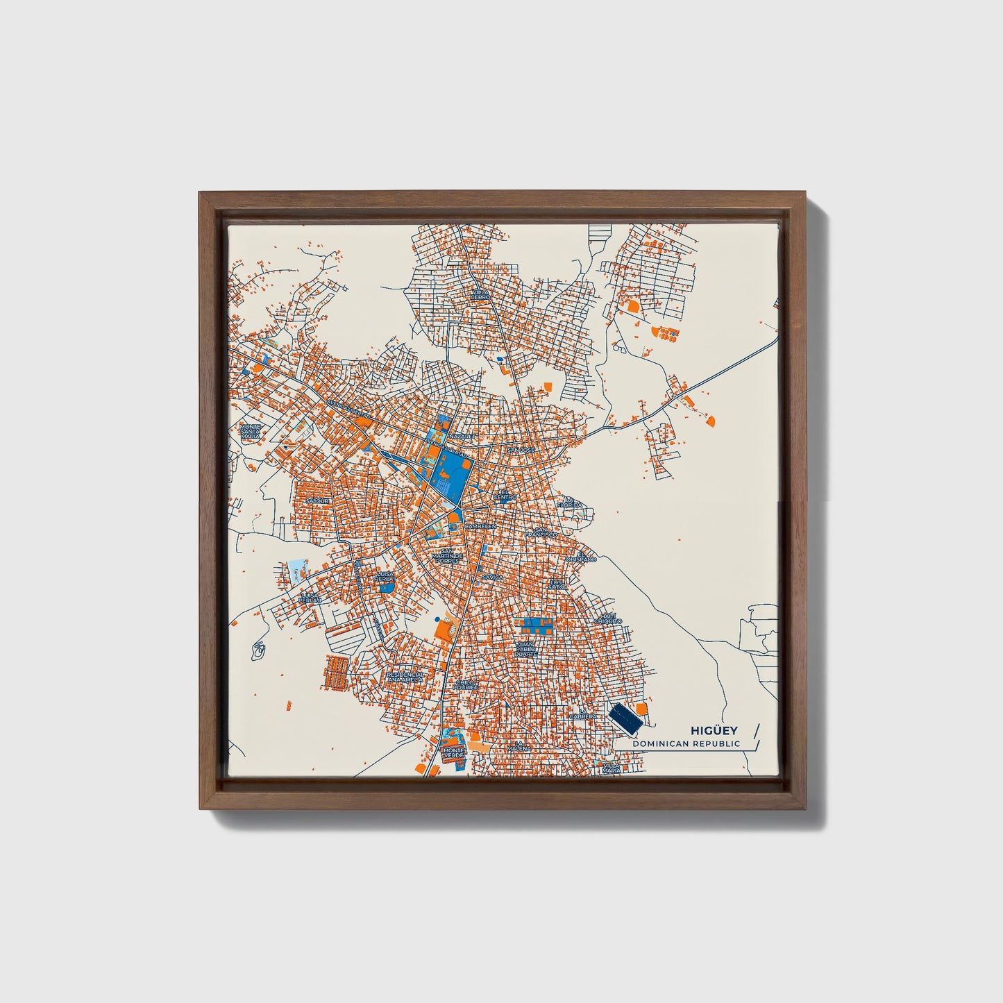 Higüey Dominican Republic Colorful City Map Canvas Print • Dark Wooden Framed