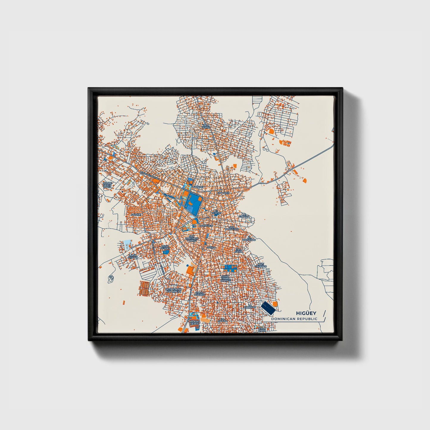 Higüey Dominican Republic Colorful City Map Canvas Print • Black Framed