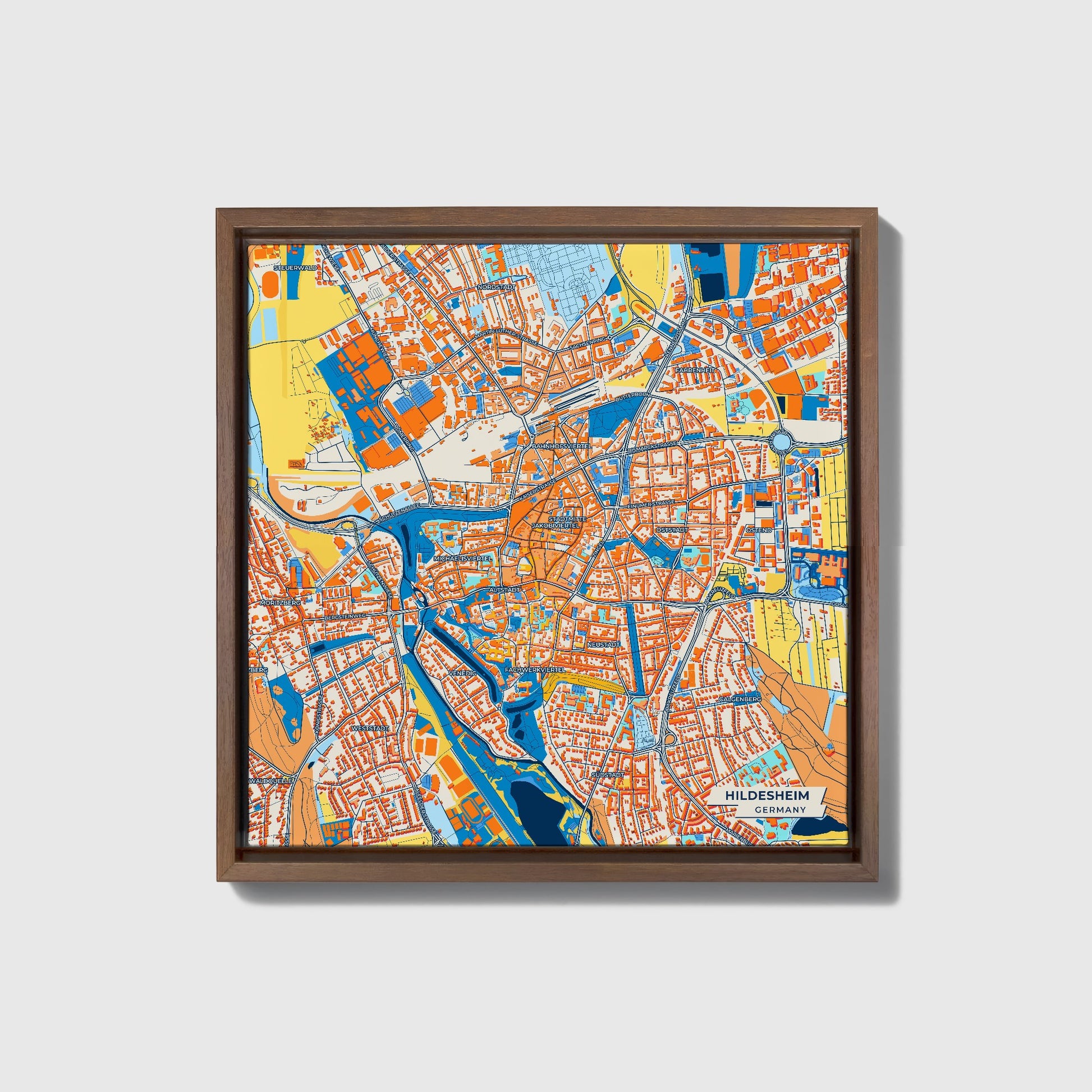 Hildesheim Germany Colorful City Map Canvas Print • Dark Wooden Framed