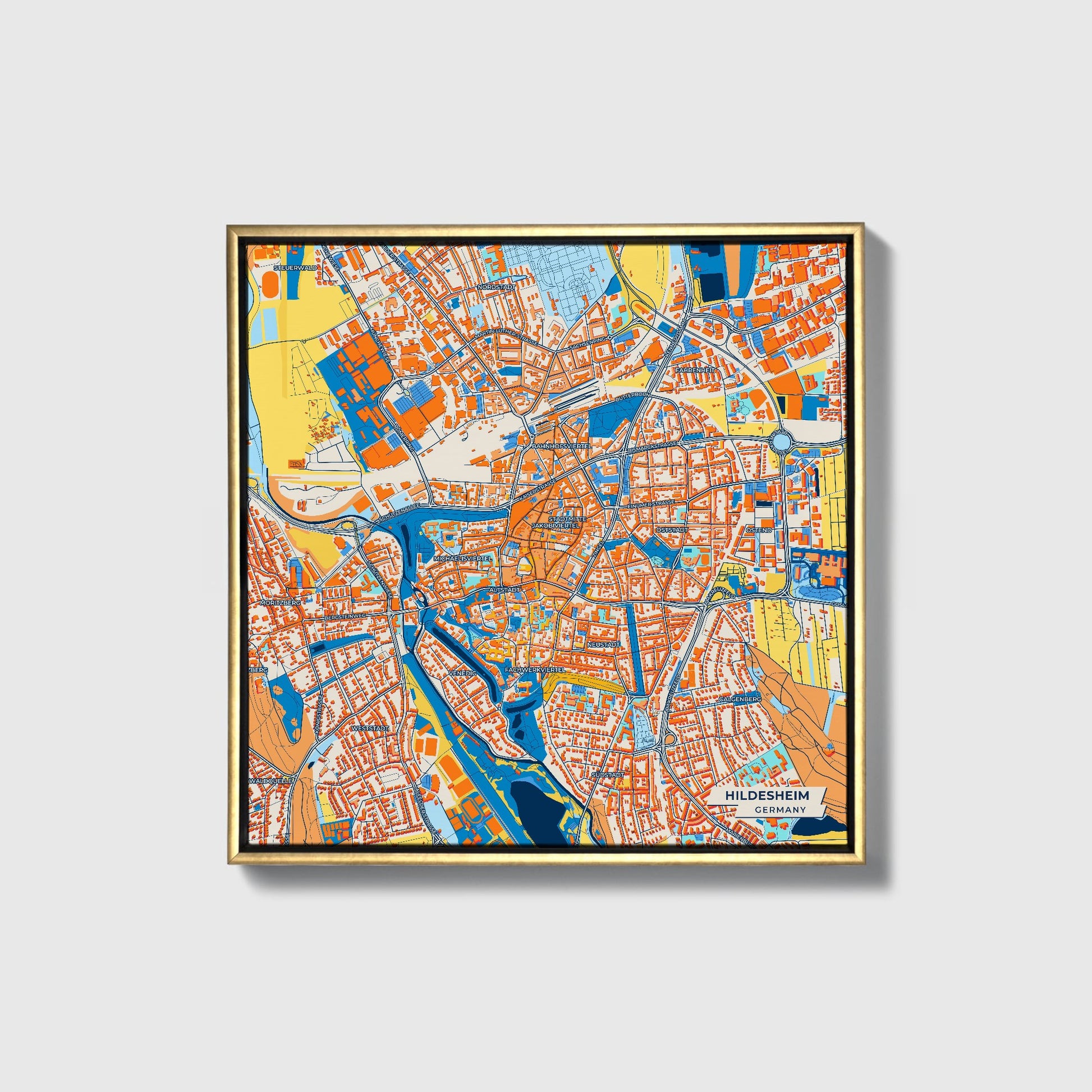 Hildesheim Germany Colorful City Map Canvas Print • Gold Framed