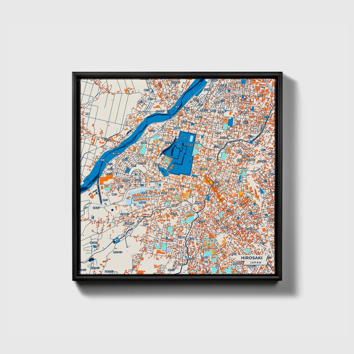 Hirosaki Japan Colorful City Map Canvas Print • Black Framed