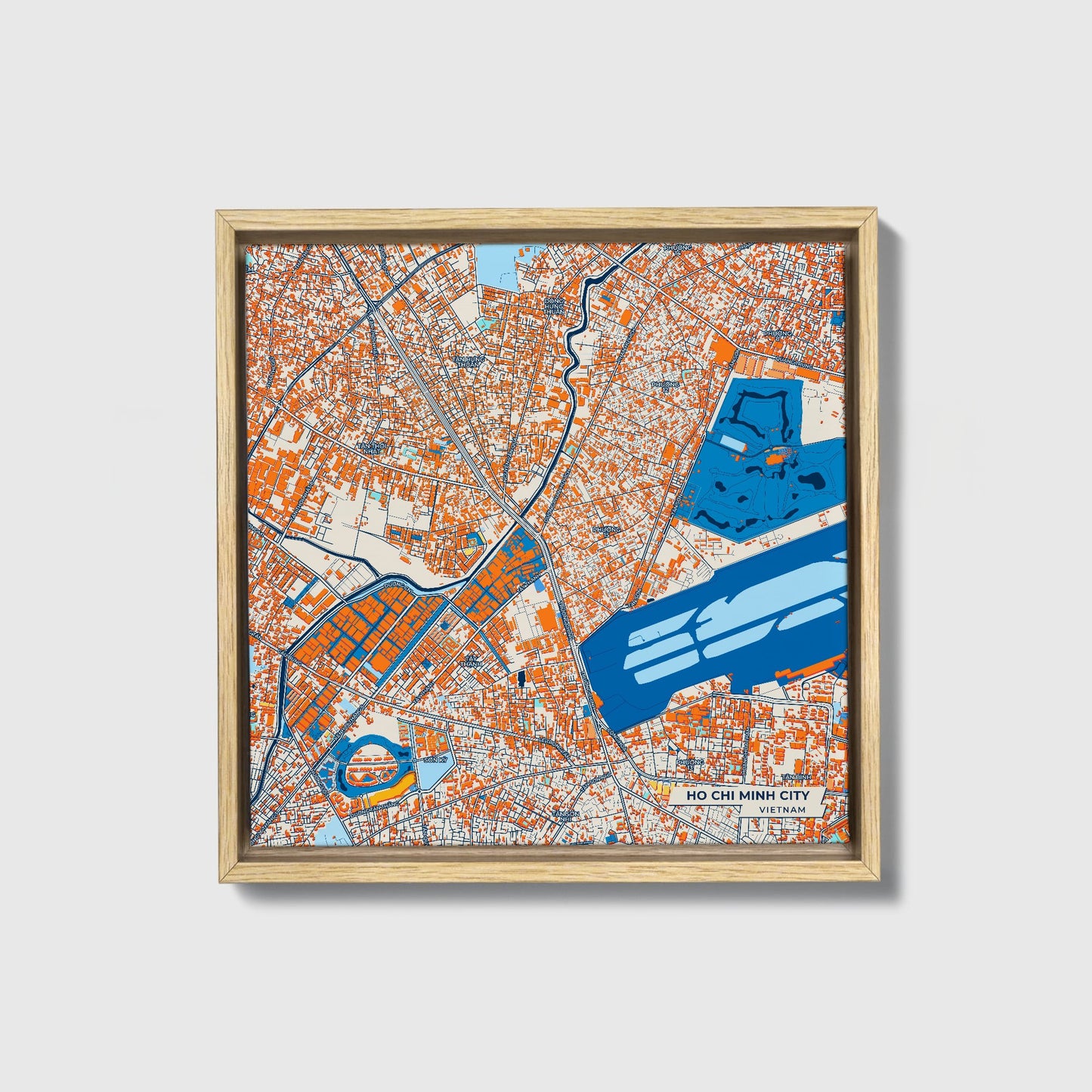 Ho Chi Minh City Vietnam Colorful City Map Canvas Print • Natural Wooden Framed