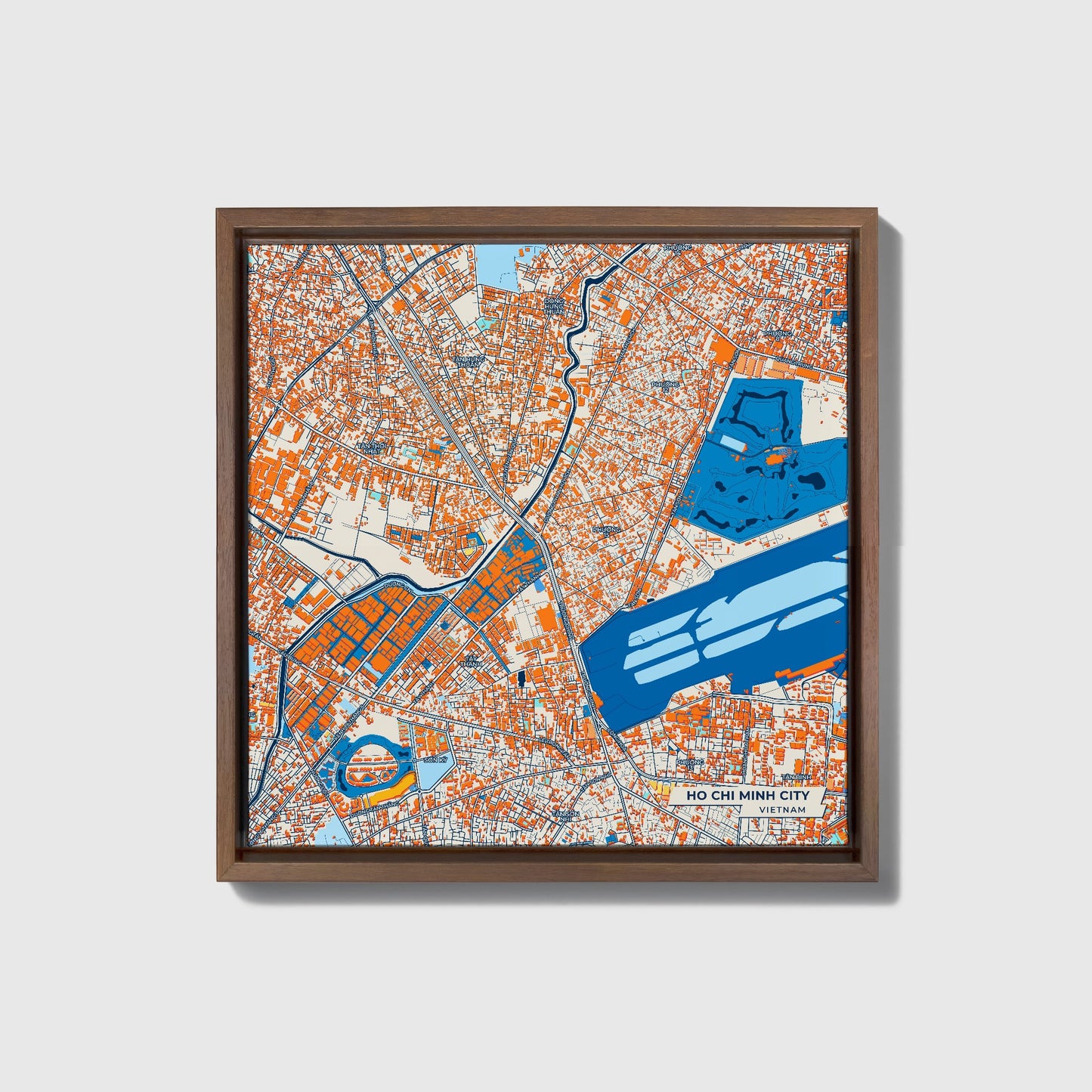 Ho Chi Minh City Vietnam Colorful City Map Canvas Print • Dark Wooden Framed