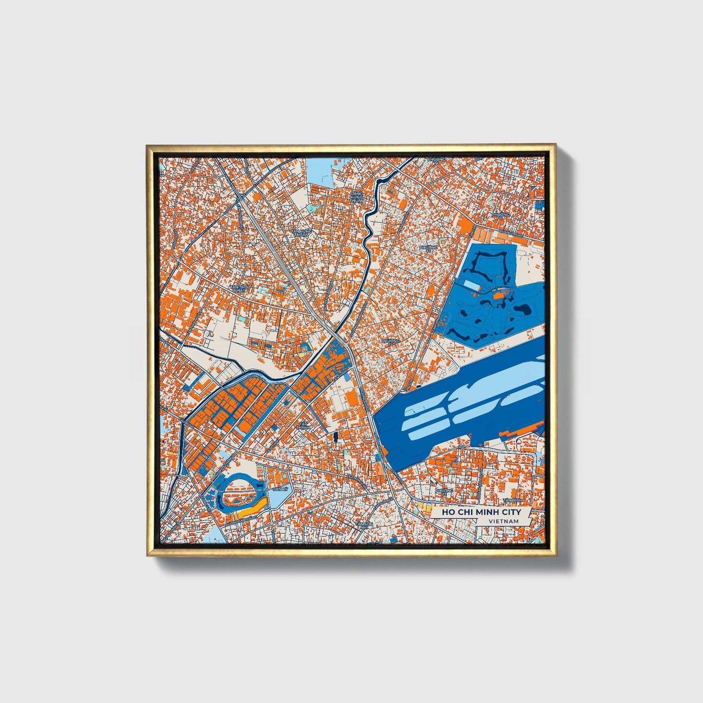 Ho Chi Minh City Vietnam Colorful City Map Canvas Print • Gold Framed