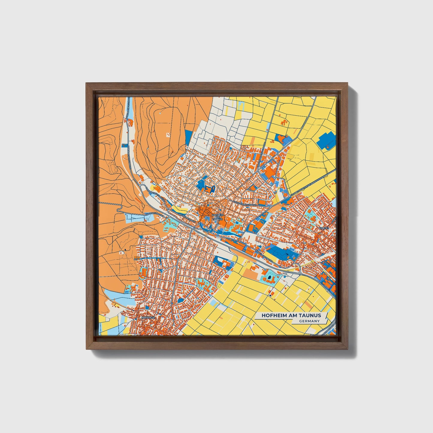 Hofheim Am Taunus Germany Colorful City Map Canvas Print • Dark Wooden Framed