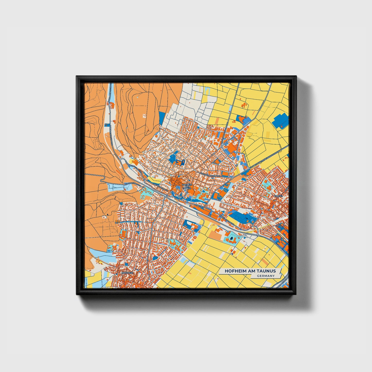 Hofheim Am Taunus Germany Colorful City Map Canvas Print • Black Framed
