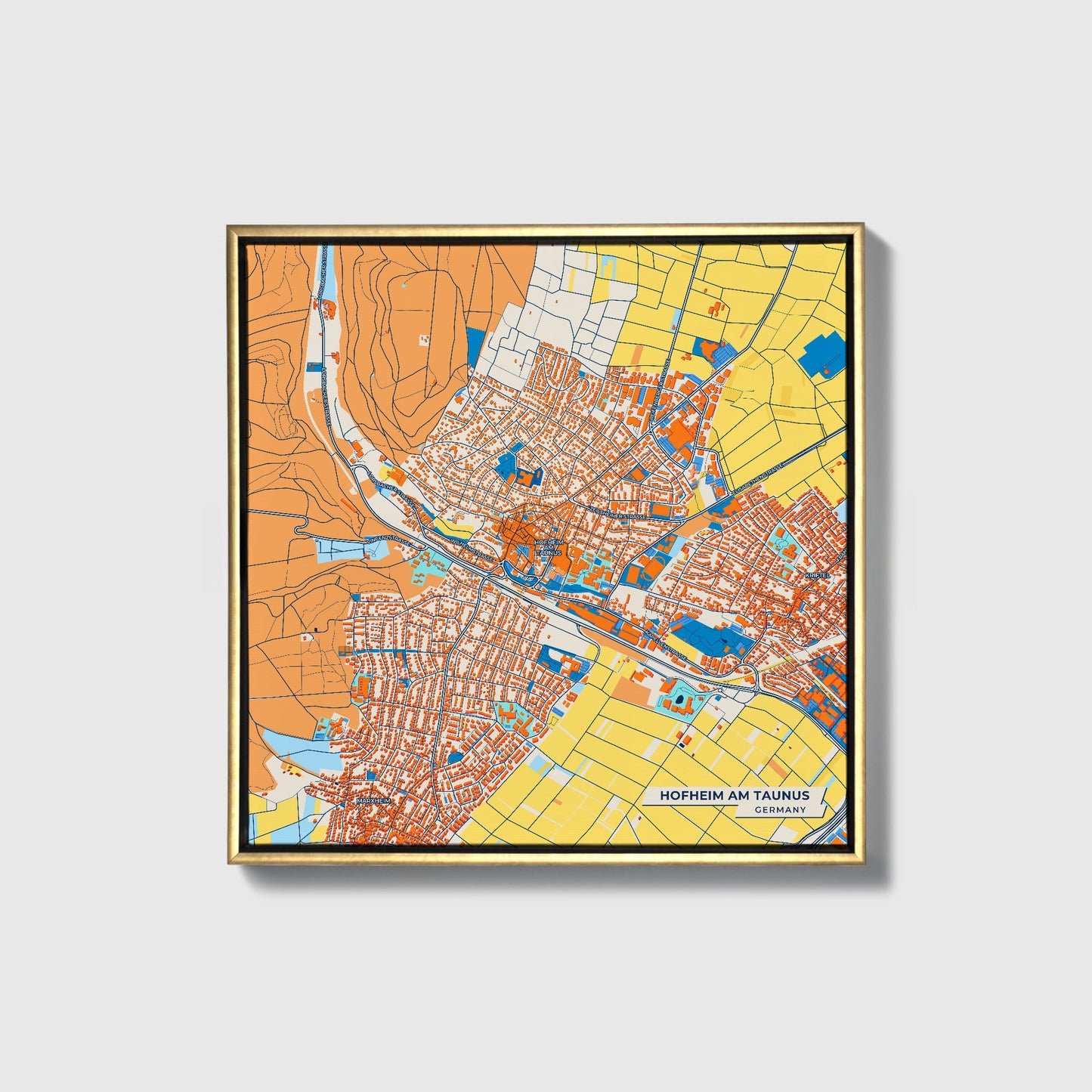 Hofheim Am Taunus Germany Colorful City Map Canvas Print • Gold Framed