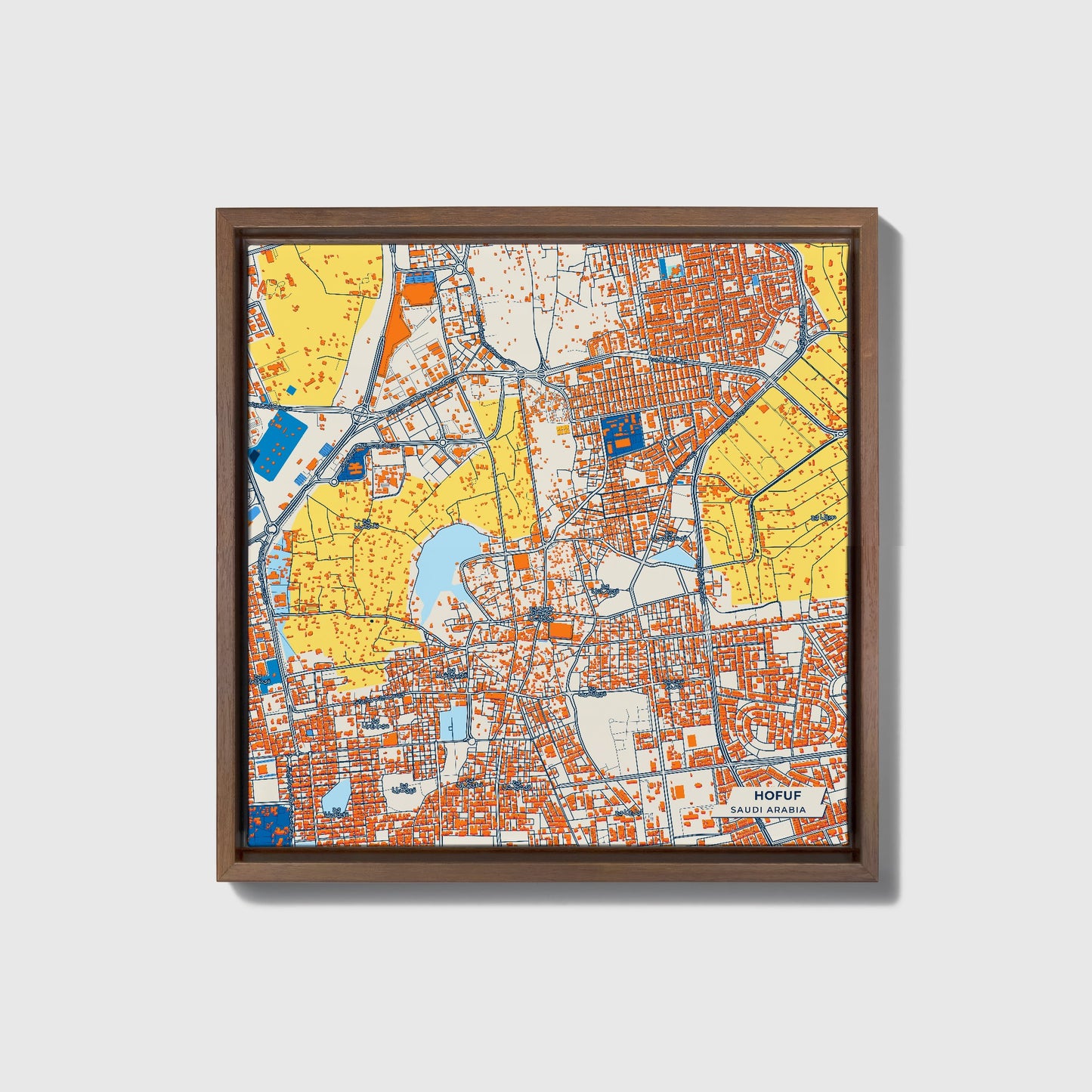 Hofuf Saudi Arabia Colorful City Map Canvas Print • Dark Wooden Framed