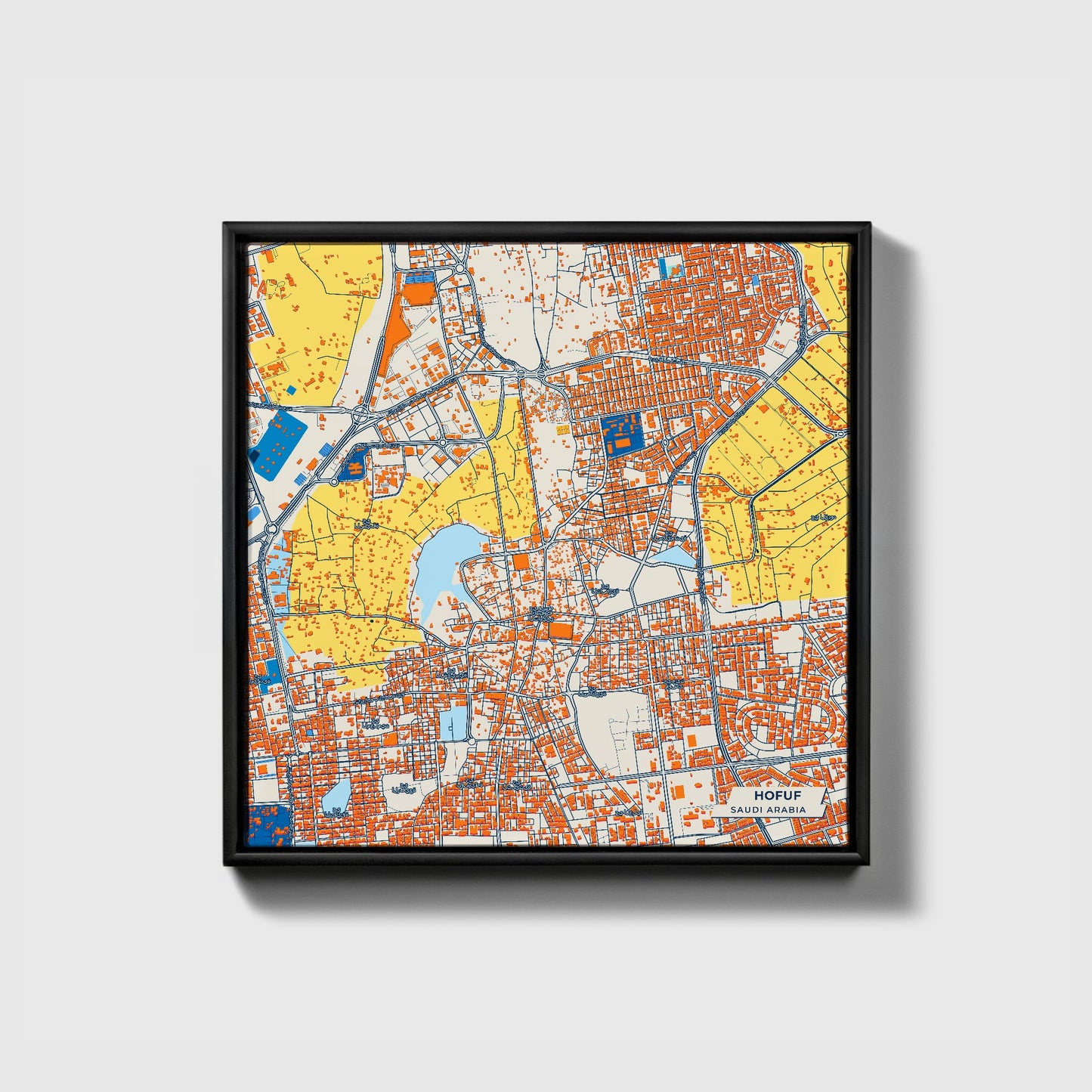 Hofuf Saudi Arabia Colorful City Map Canvas Print • Black Framed