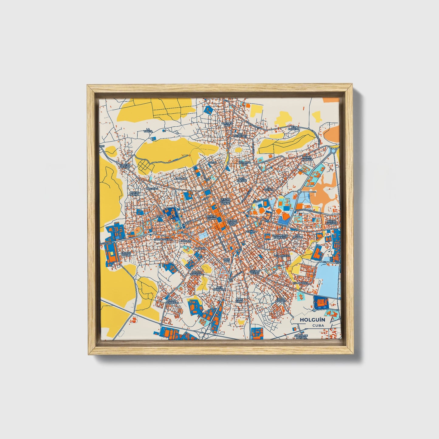 Holguín Cuba Colorful City Map Canvas Print • Natural Wooden Framed