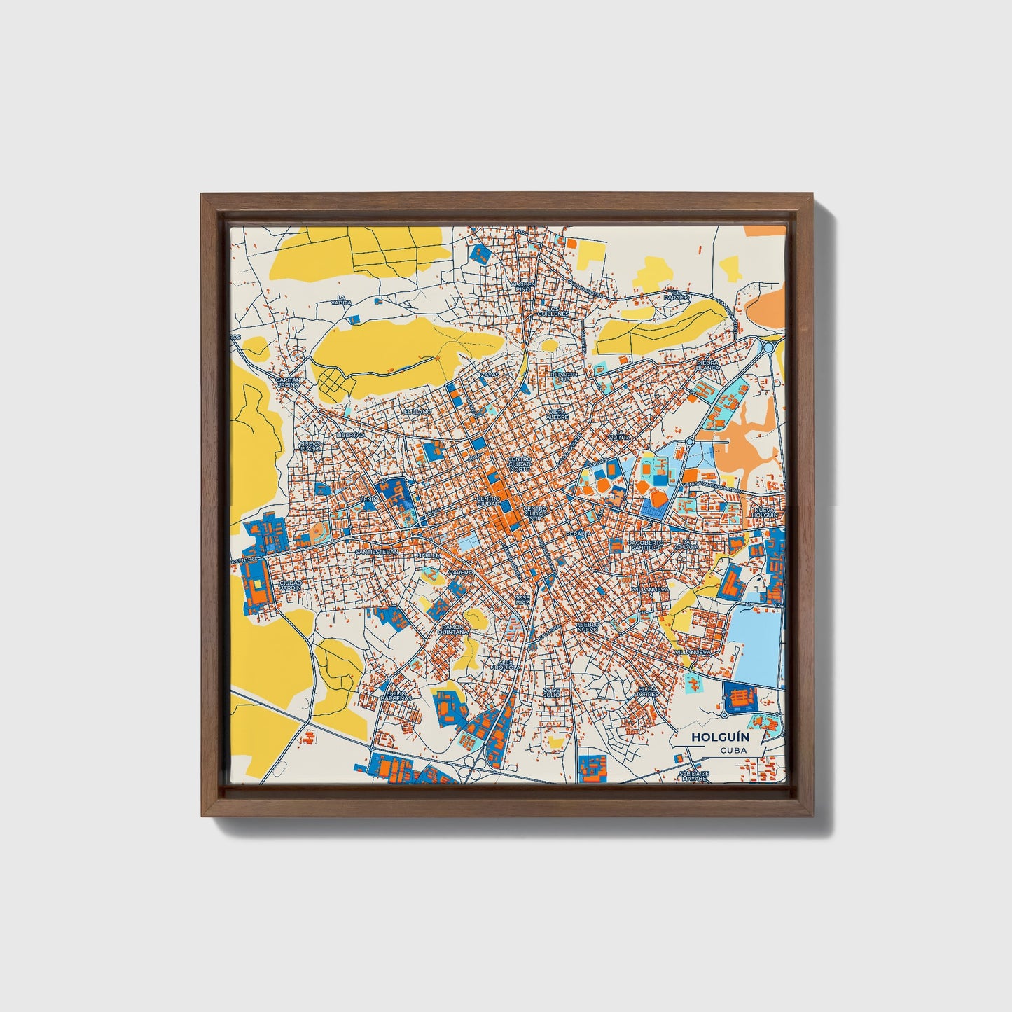 Holguín Cuba Colorful City Map Canvas Print • Dark Wooden Framed