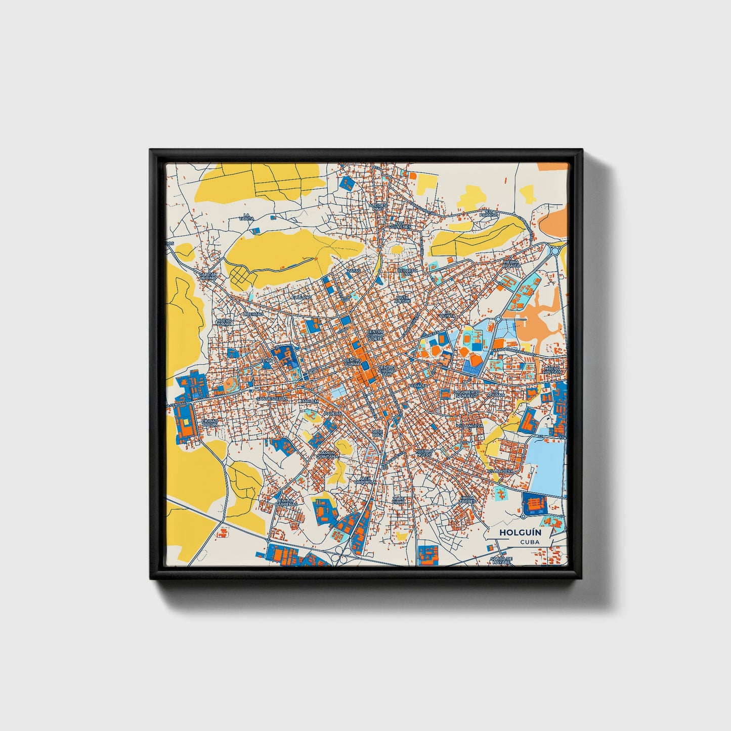 Holguín Cuba Colorful City Map Canvas Print • Black Framed