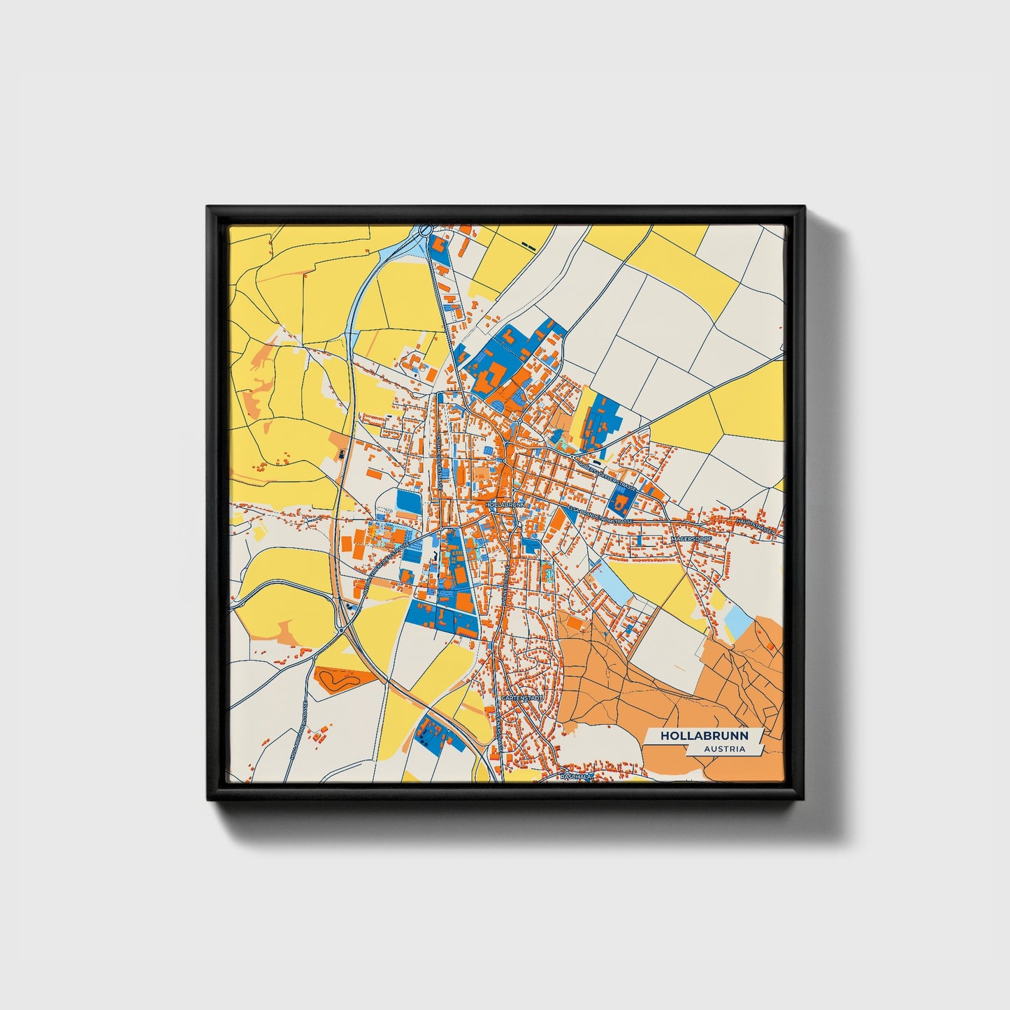 Hollabrunn Austria Colorful City Map Canvas Print • Black Framed