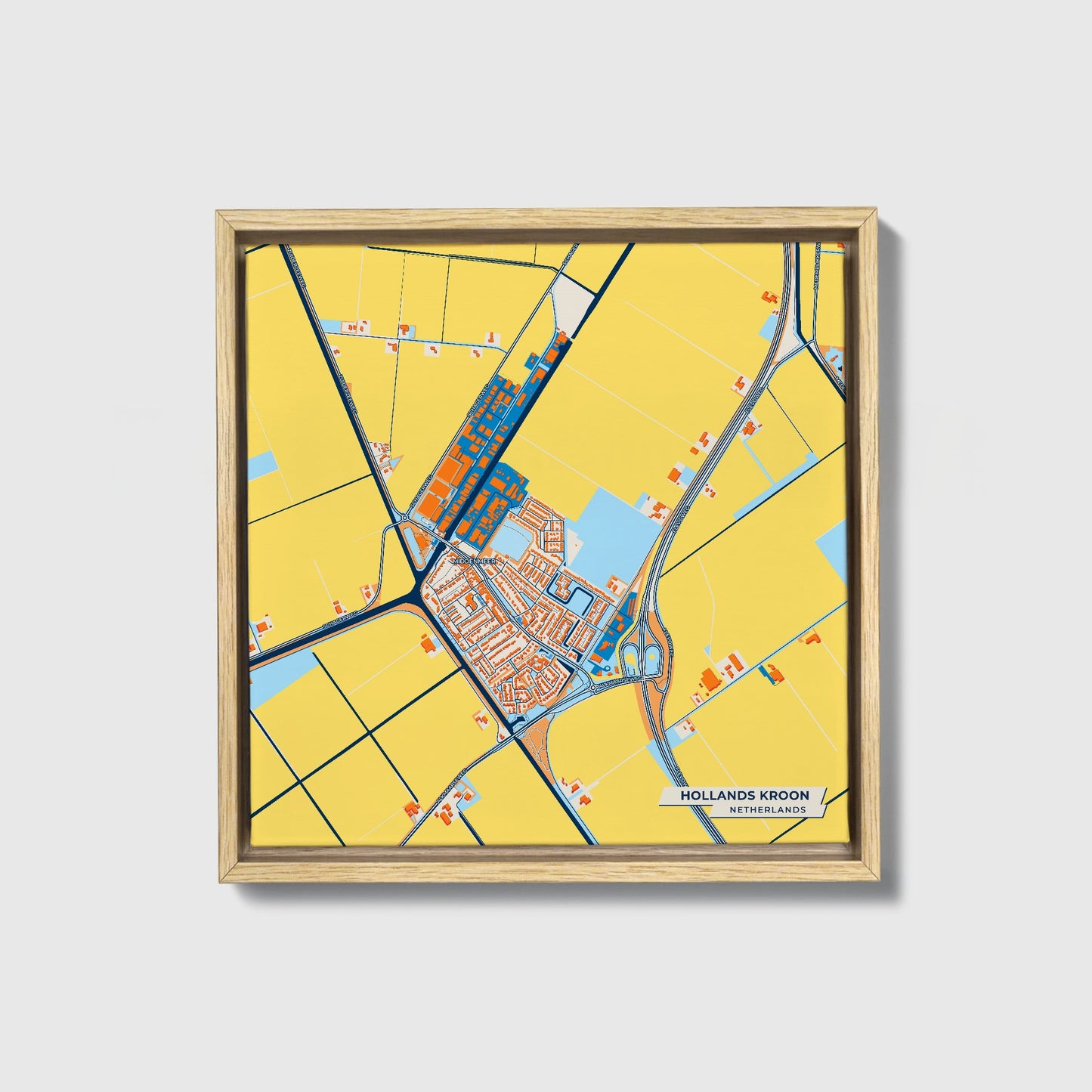 Hollandskroon Netherlands Colorful City Map Canvas Print • Natural Wooden Framed