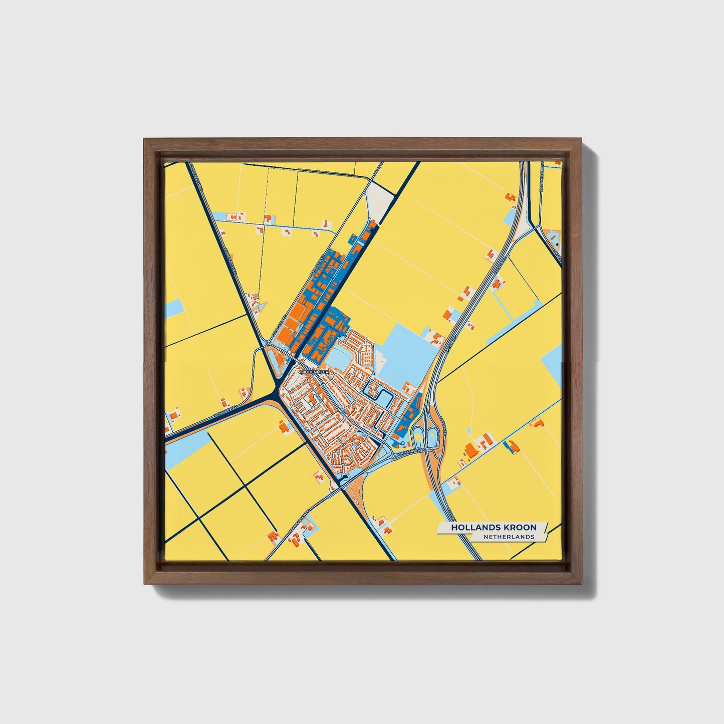 Hollandskroon Netherlands Colorful City Map Canvas Print • Dark Wooden Framed
