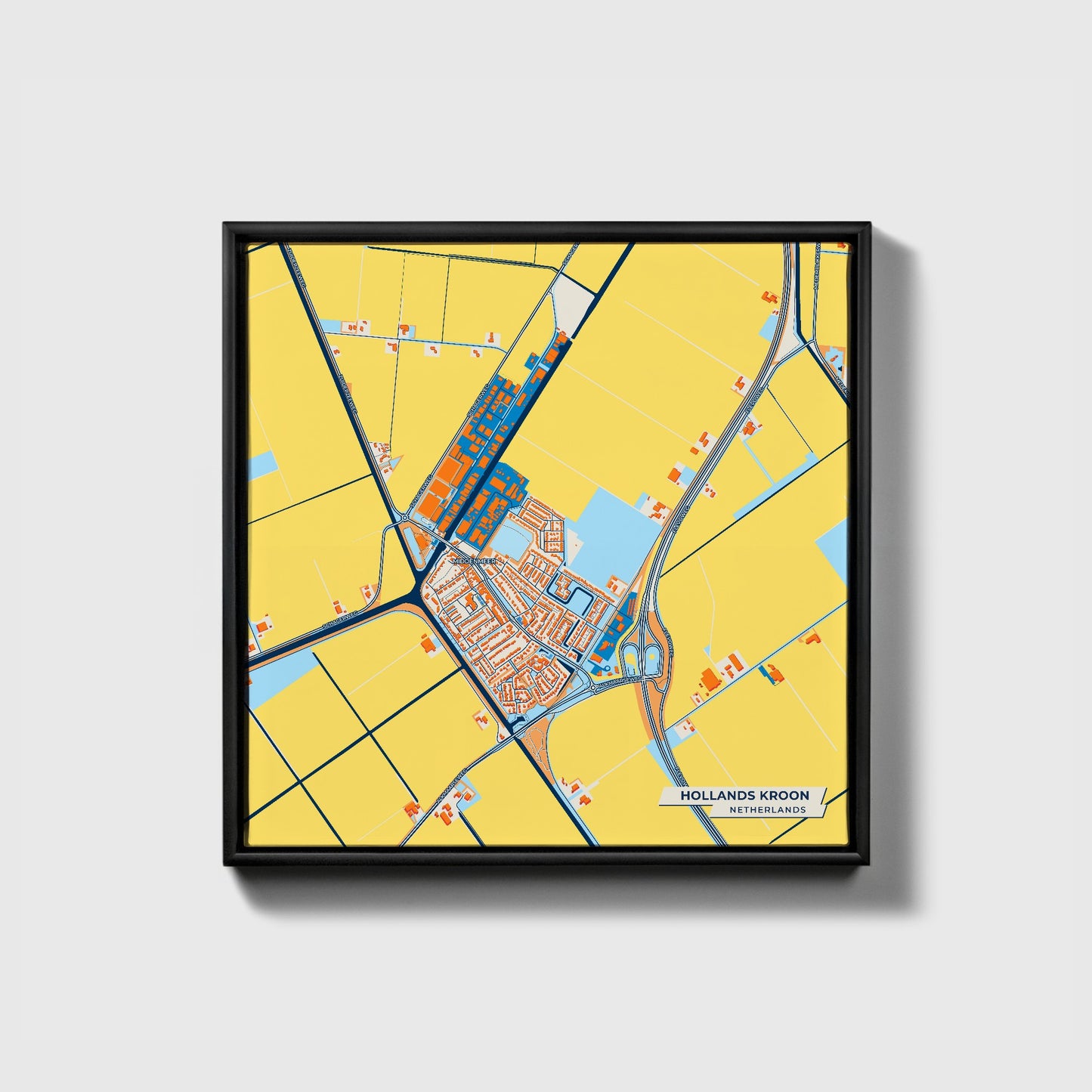 Hollandskroon Netherlands Colorful City Map Canvas Print • Black Framed