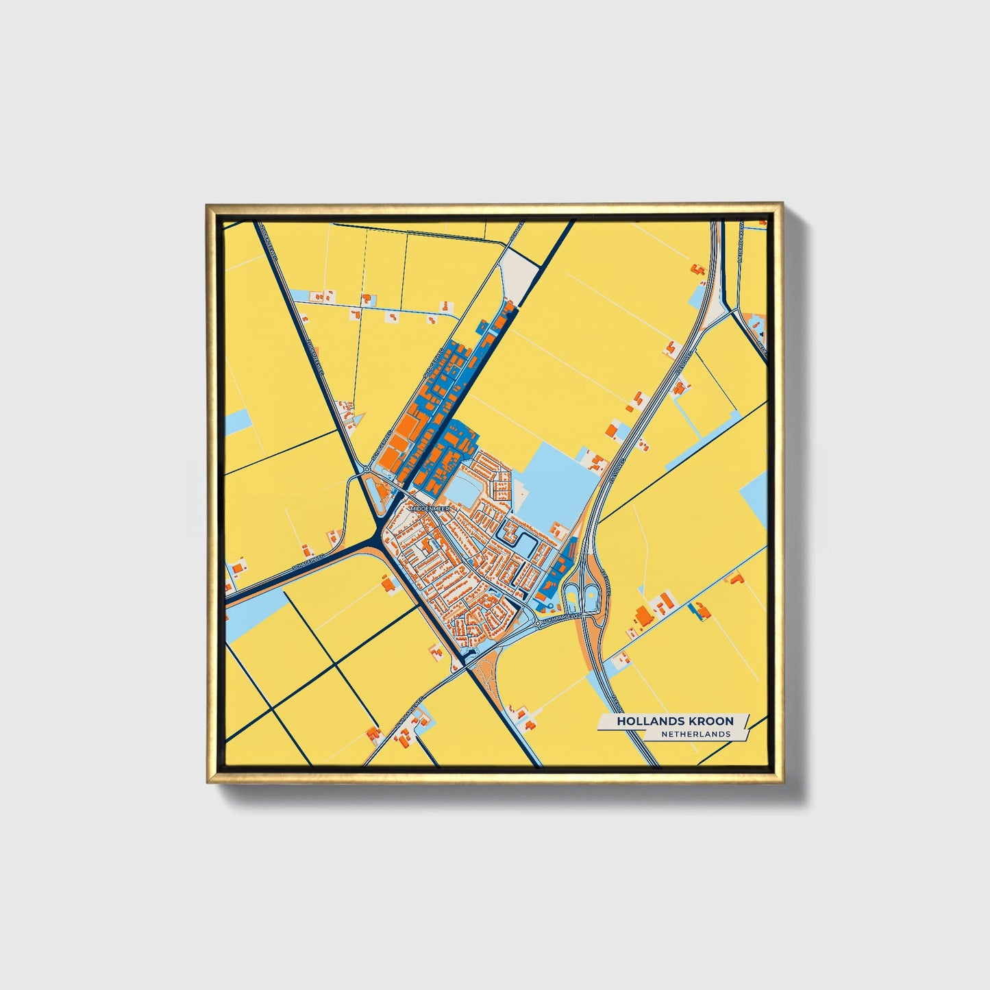 Hollandskroon Netherlands Colorful City Map Canvas Print • Gold Framed
