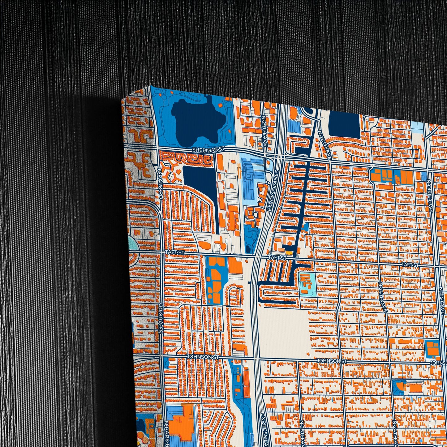 Hollywood Florida Colorful City Map Canvas Print Detail