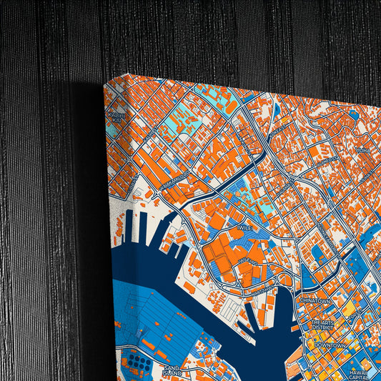Honolulu Hawaii Colorful City Map Canvas Print Detail