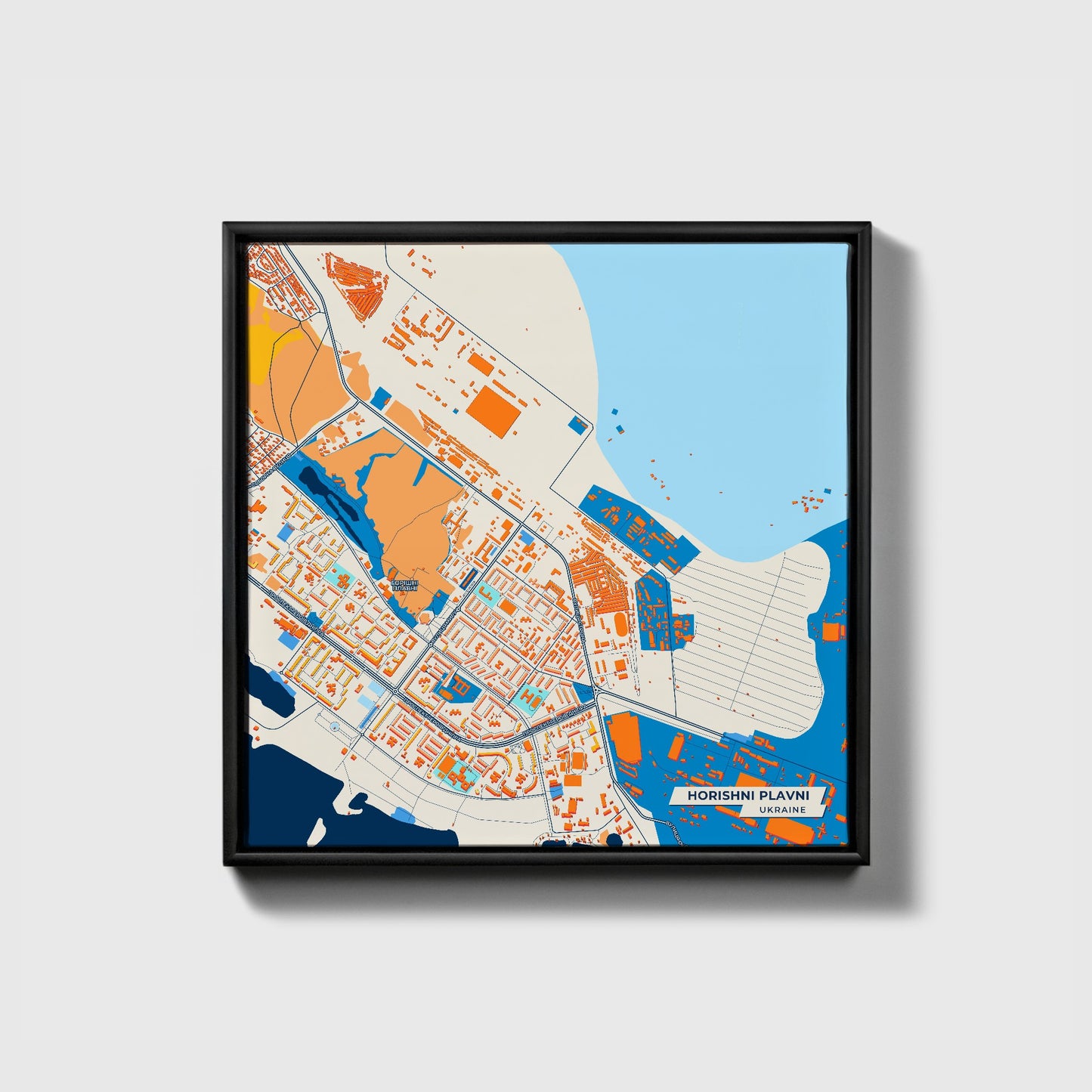 Горишні Плавні Ukraine Colorful City Map Canvas Print • Black Framed