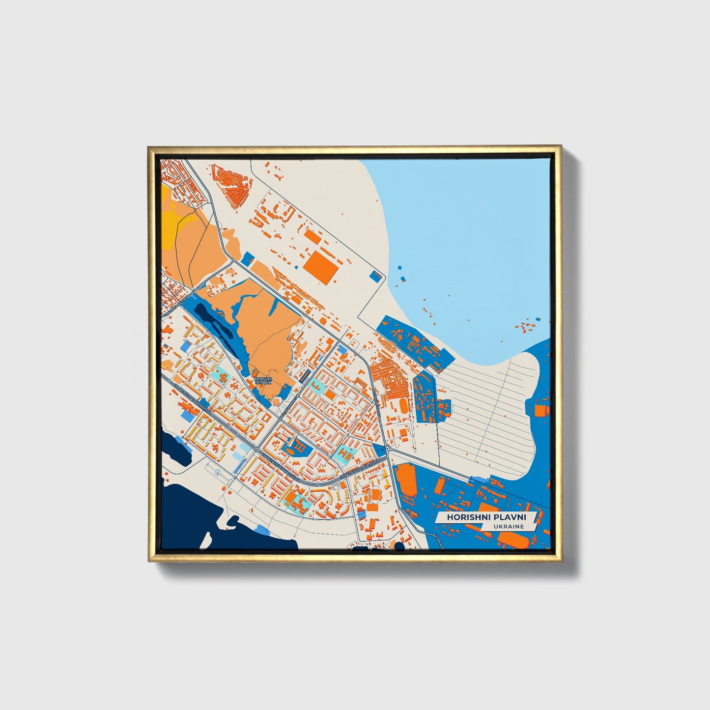 Горишні Плавні Ukraine Colorful City Map Canvas Print • Gold Framed