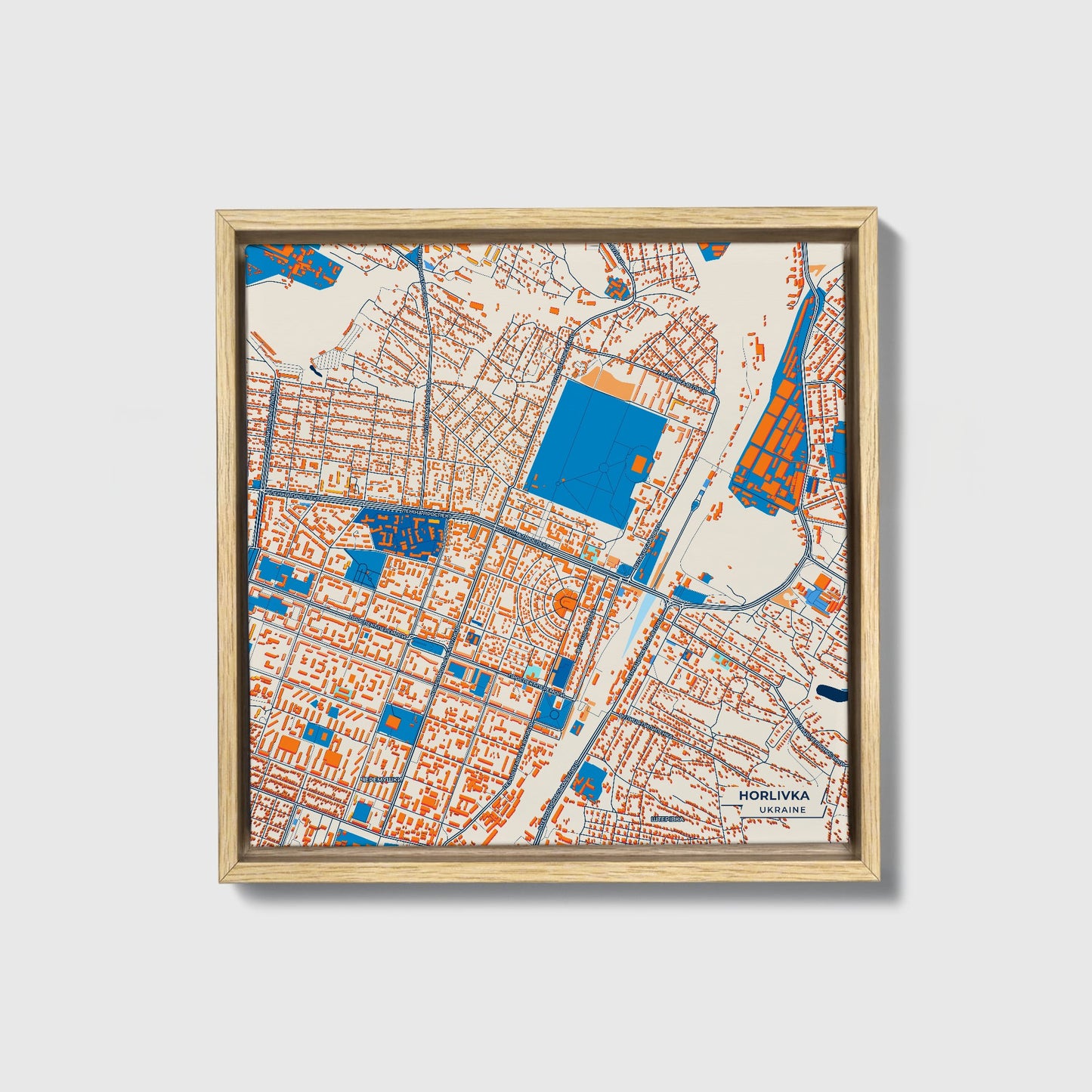 Хорлівка Ukraine Colorful City Map Canvas Print • Natural Wooden Framed