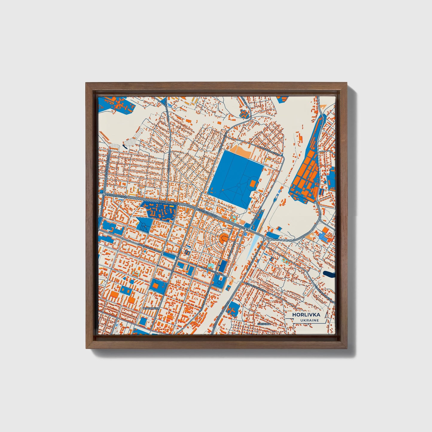 Хорлівка Ukraine Colorful City Map Canvas Print • Dark Wooden Framed