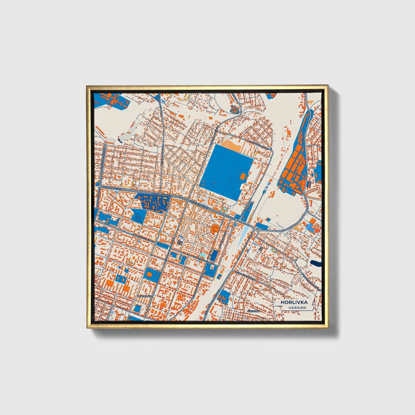 Хорлівка Ukraine Colorful City Map Canvas Print • Gold Framed