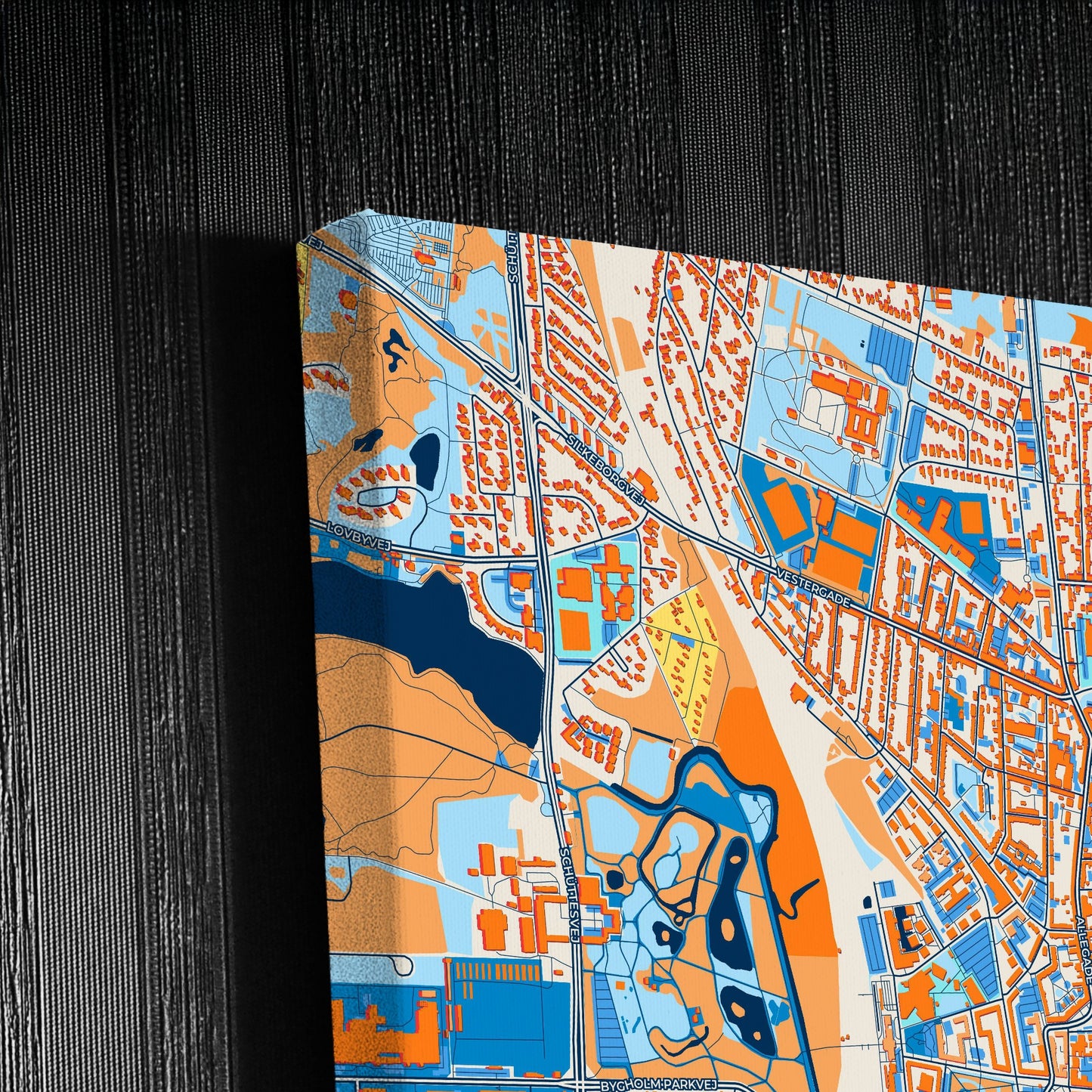 Horsens Denmark Colorful City Map Canvas Print Detail