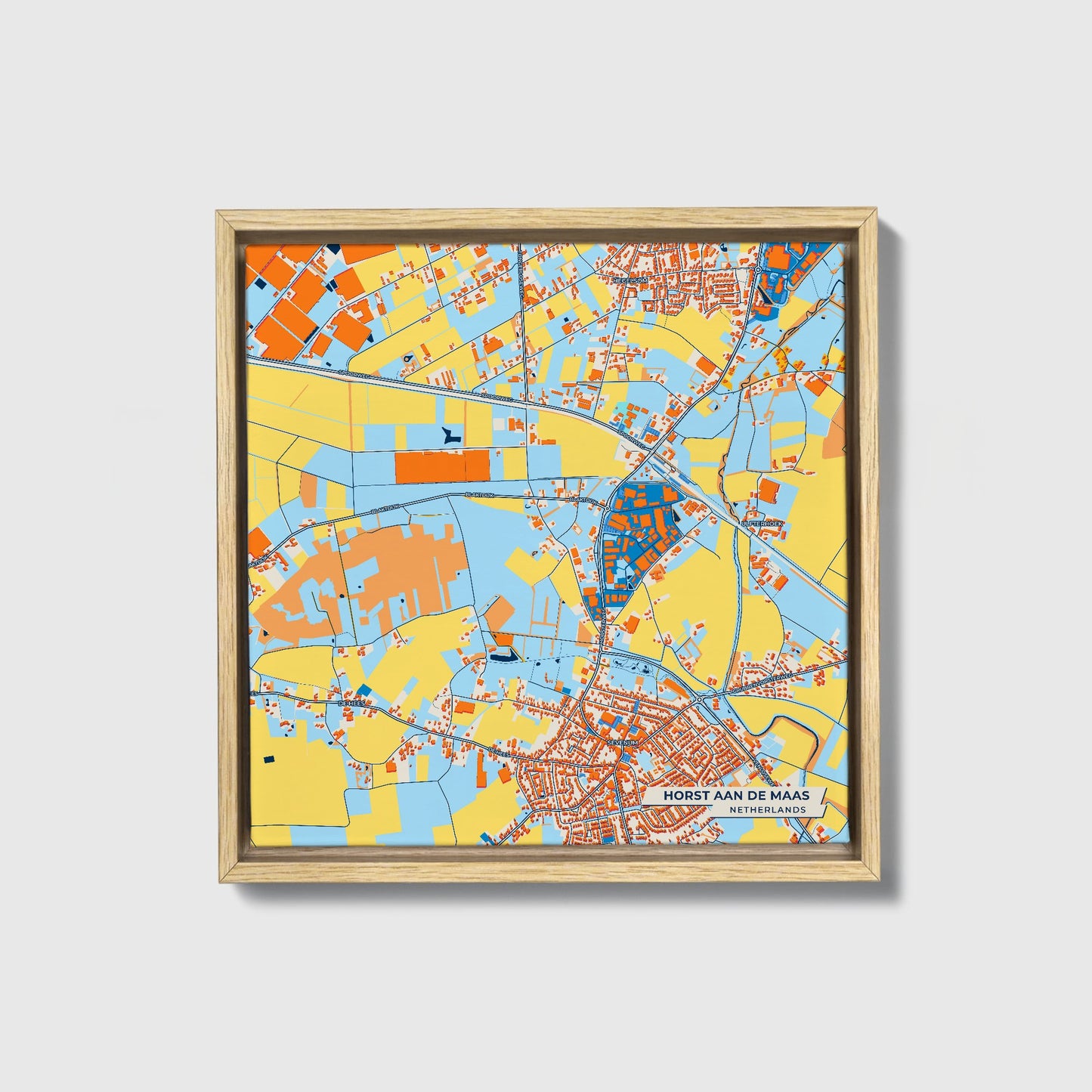 Horstaandemaas Netherlands Colorful City Map Canvas Print • Natural Wooden Framed