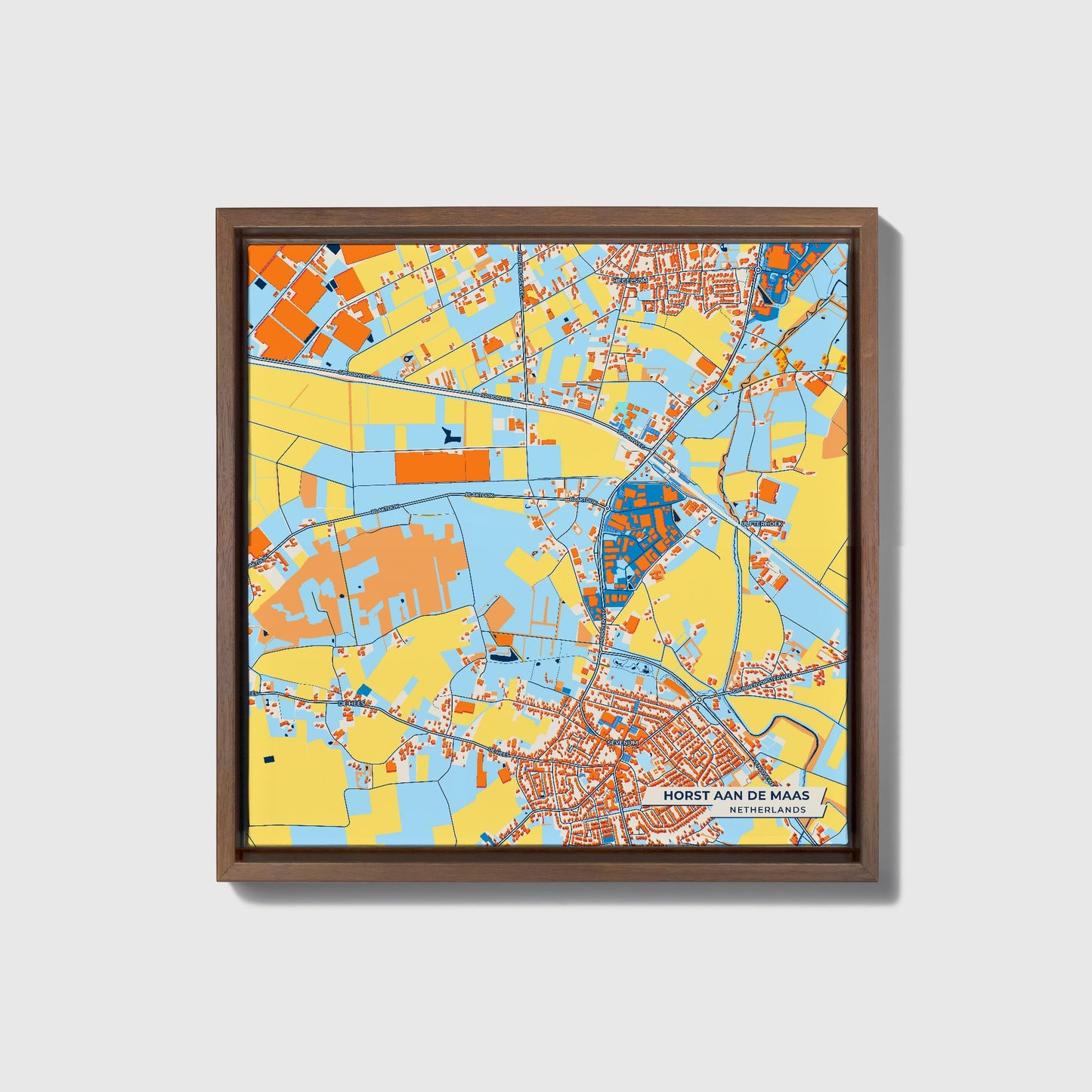 Horstaandemaas Netherlands Colorful City Map Canvas Print • Dark Wooden Framed