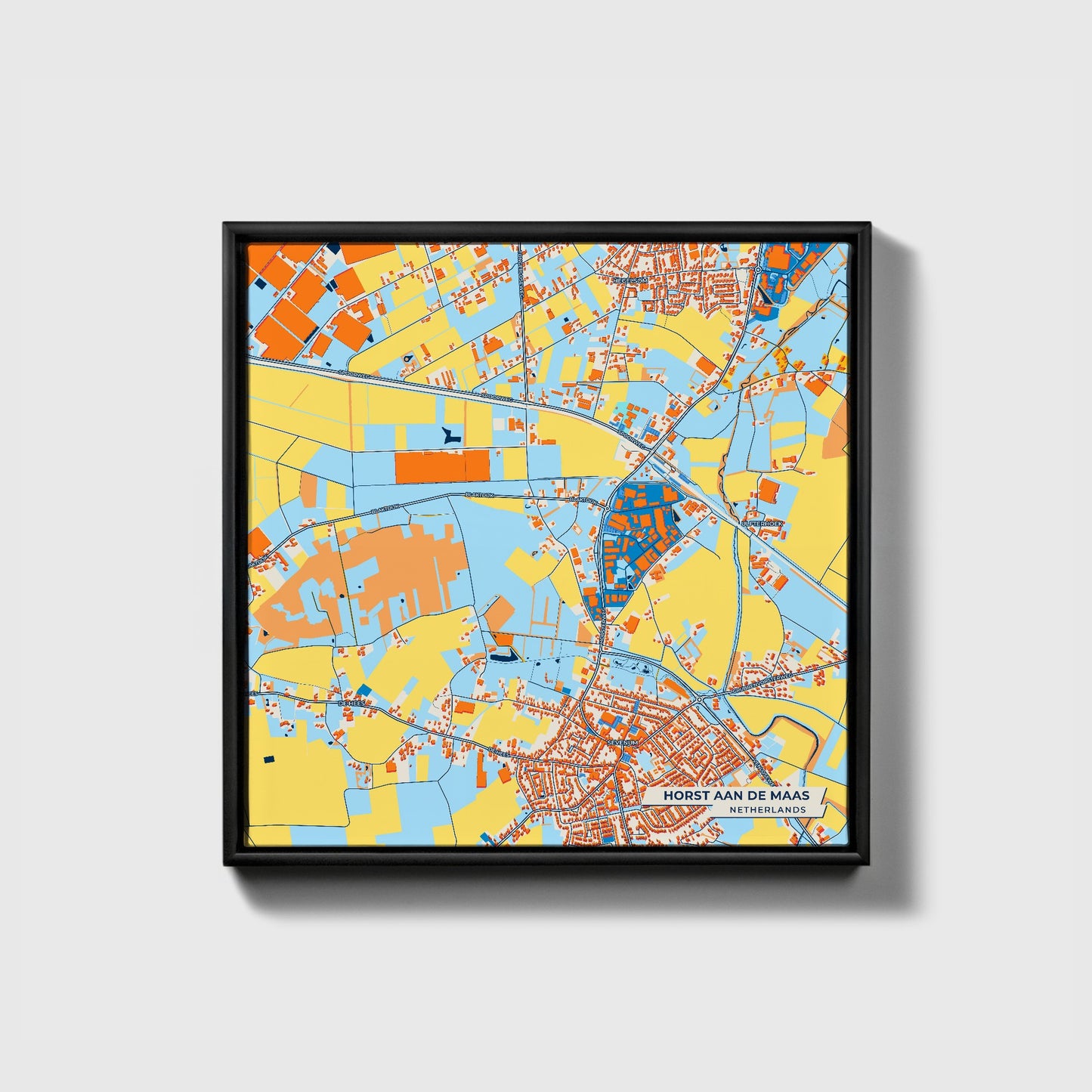 Horstaandemaas Netherlands Colorful City Map Canvas Print • Black Framed