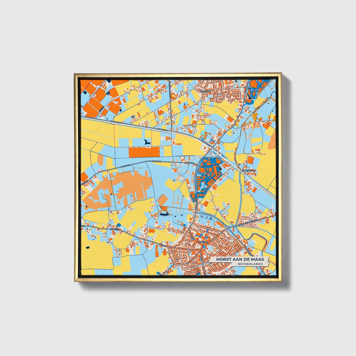 Horstaandemaas Netherlands Colorful City Map Canvas Print • Gold Framed