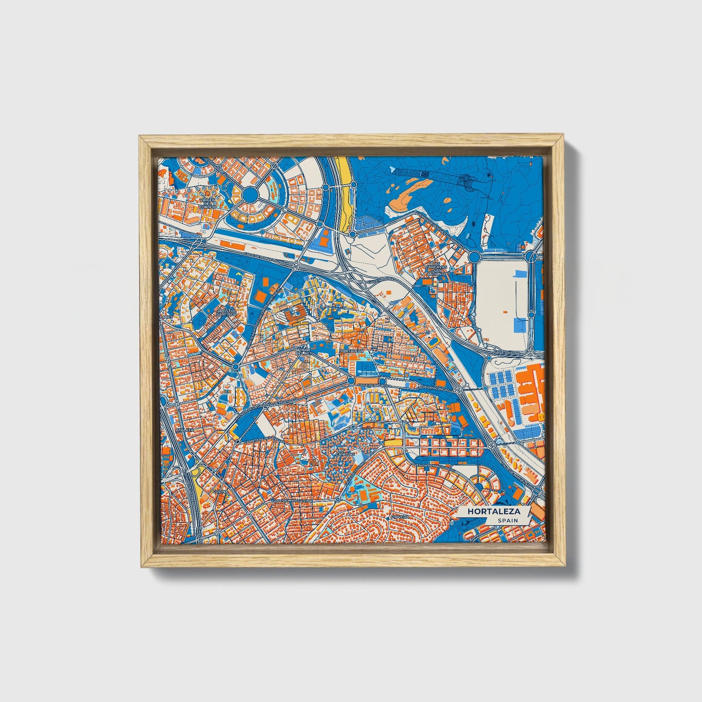 Hortaleza Spain Colorful City Map Canvas Print • Natural Wooden Framed