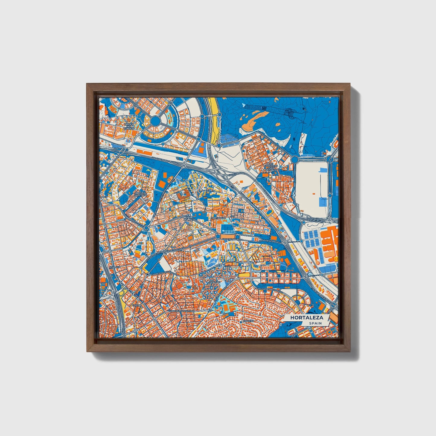 Hortaleza Spain Colorful City Map Canvas Print • Dark Wooden Framed
