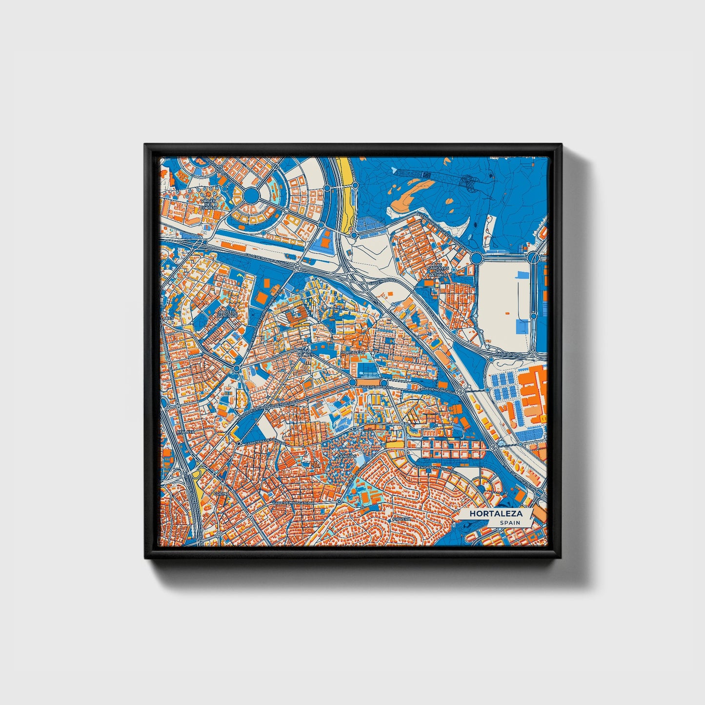 Hortaleza Spain Colorful City Map Canvas Print • Black Framed