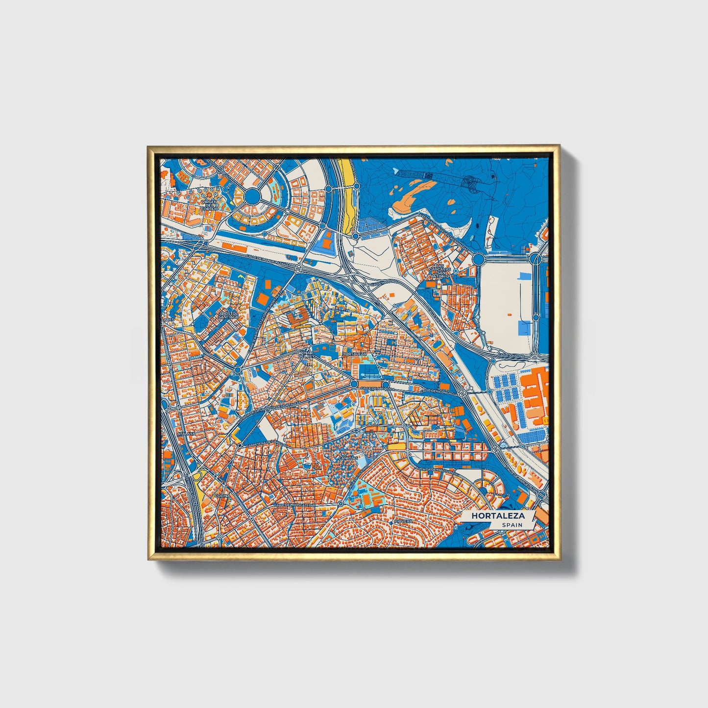 Hortaleza Spain Colorful City Map Canvas Print • Gold Framed