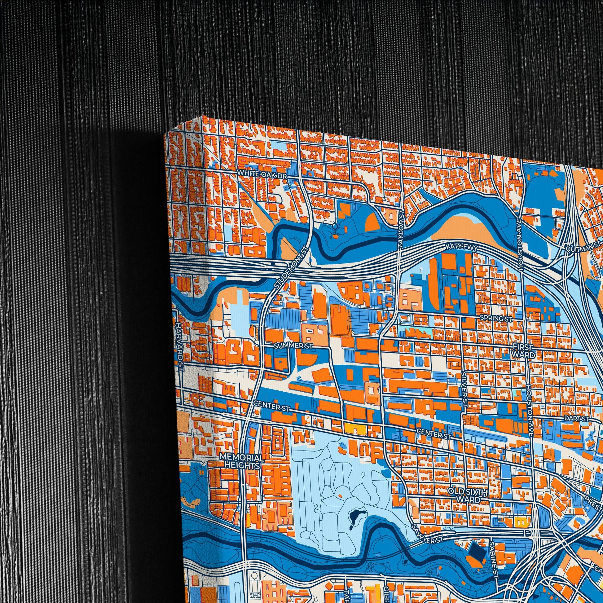 Houston Texas Colorful City Map Canvas Print Detail