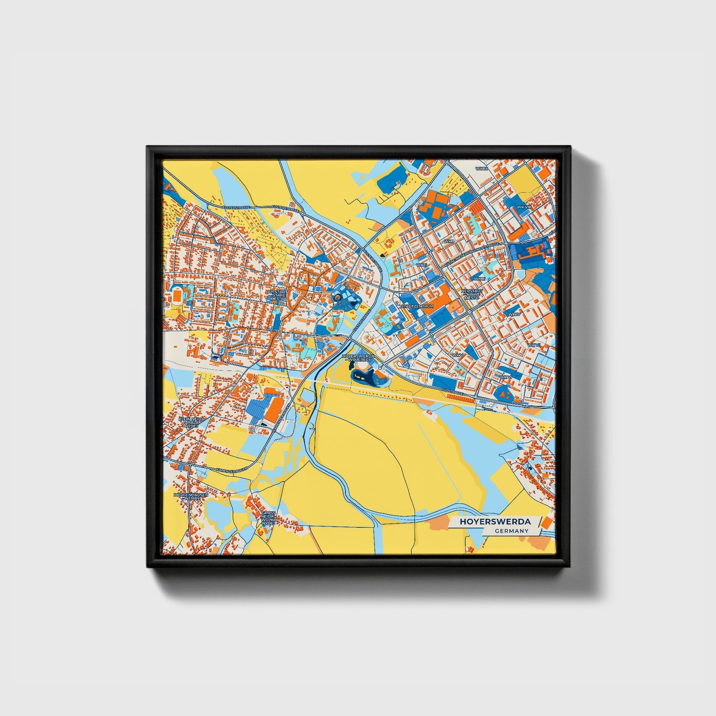 Hoyerswerda Germany Colorful City Map Canvas Print • Black Framed