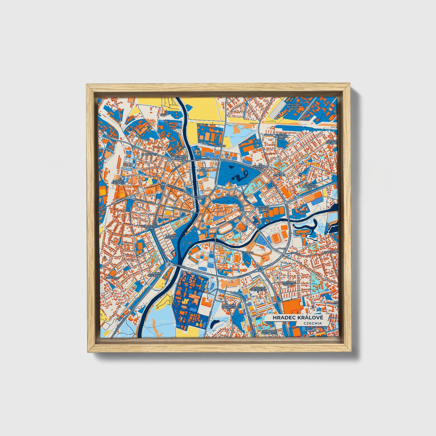 Hradeckrálové Czechia Colorful City Map Canvas Print • Natural Wooden Framed
