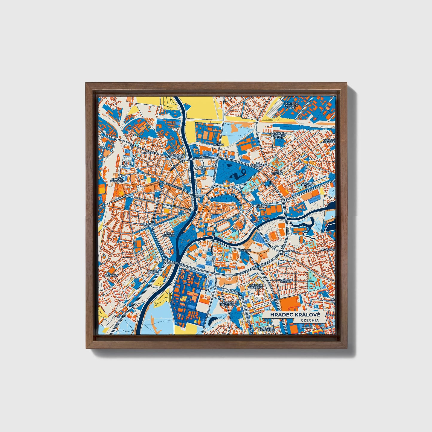 Hradeckrálové Czechia Colorful City Map Canvas Print • Dark Wooden Framed