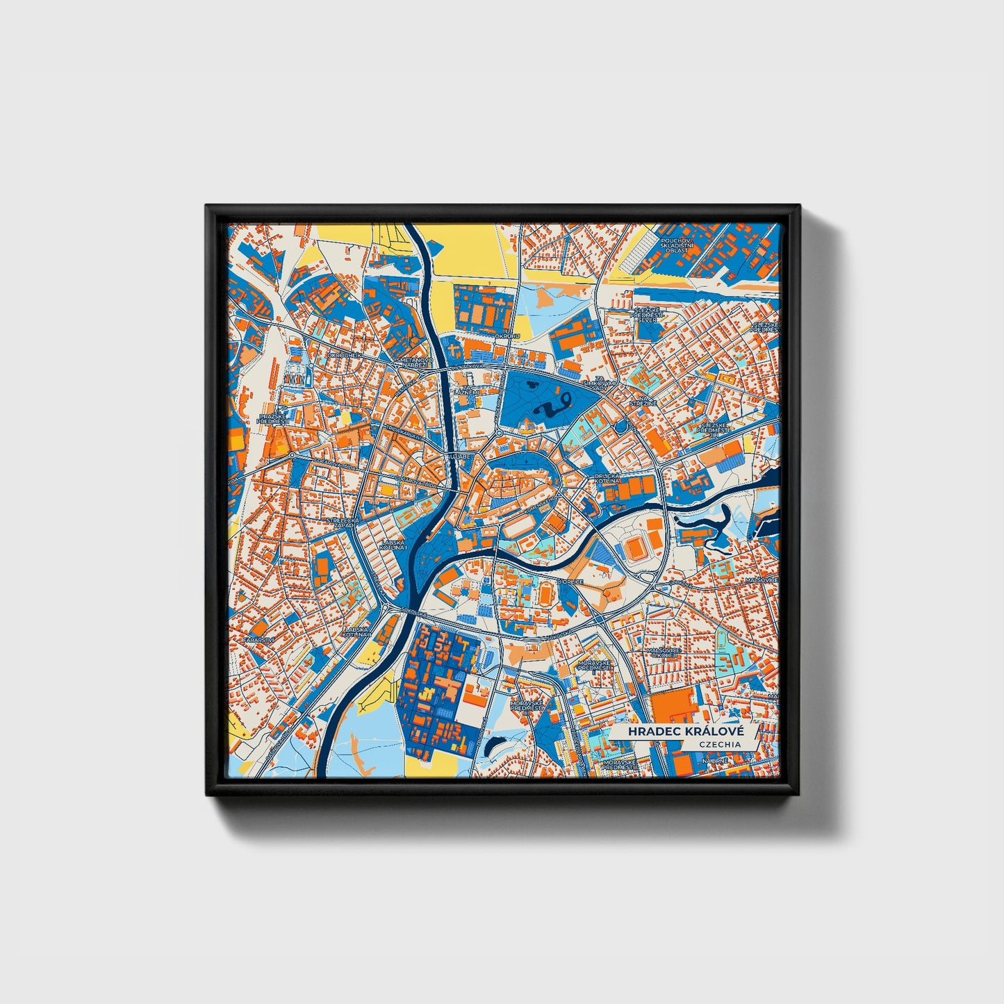 Hradeckrálové Czechia Colorful City Map Canvas Print • Black Framed