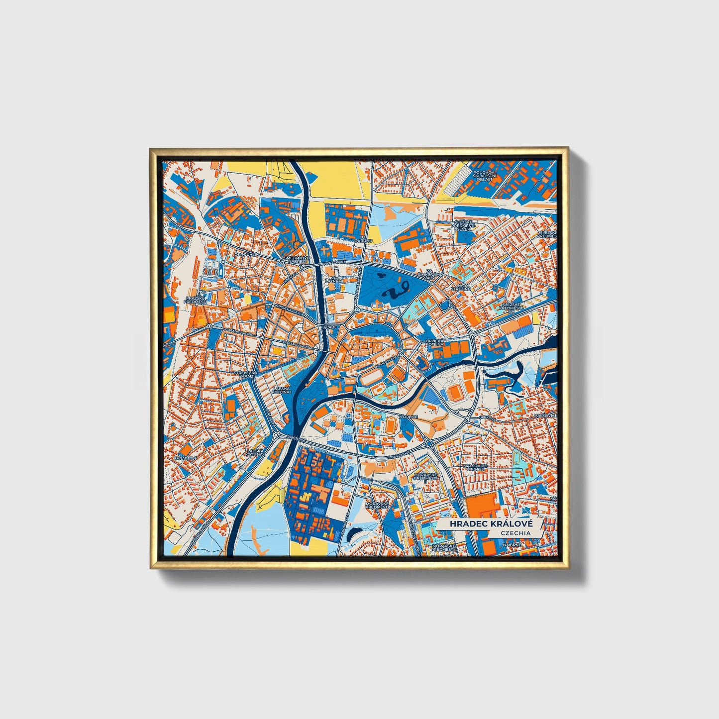 Hradeckrálové Czechia Colorful City Map Canvas Print • Gold Framed