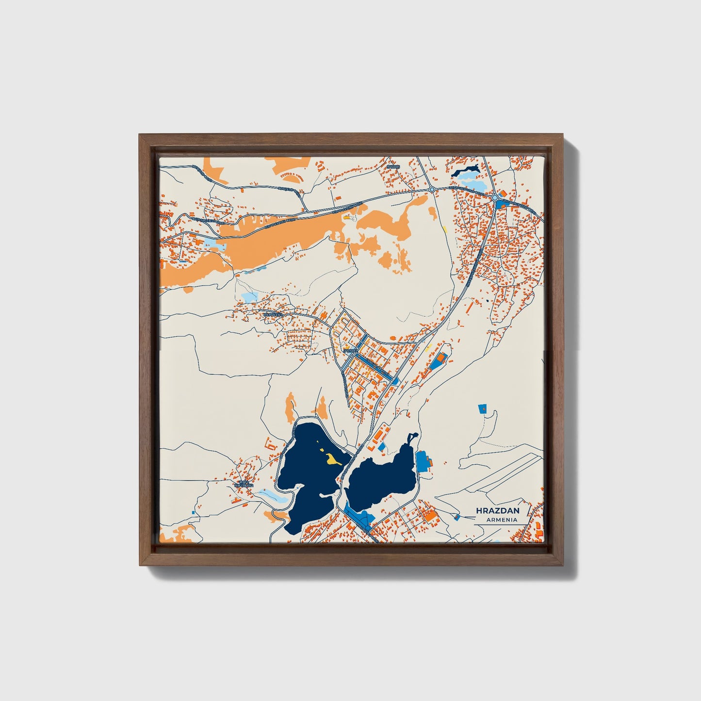 Hrazdan Armenia Colorful City Map Canvas Print • Dark Wooden Framed