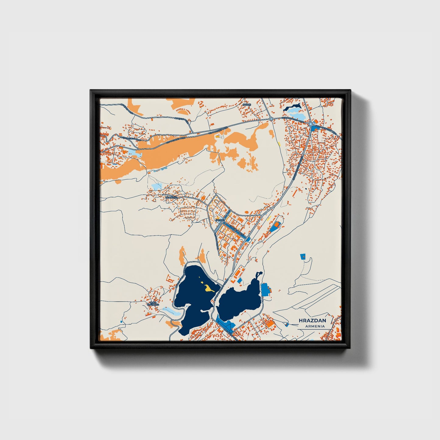 Hrazdan Armenia Colorful City Map Canvas Print • Black Framed