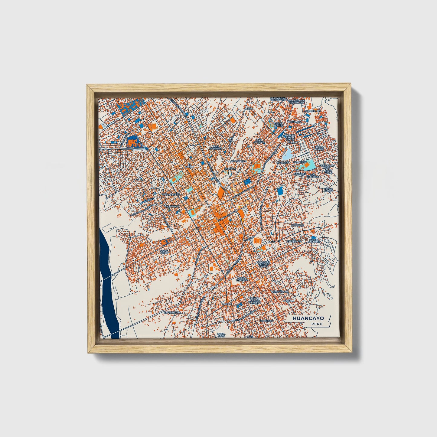 Huancayo Peru Colorful City Map Canvas Print • Natural Wooden Framed