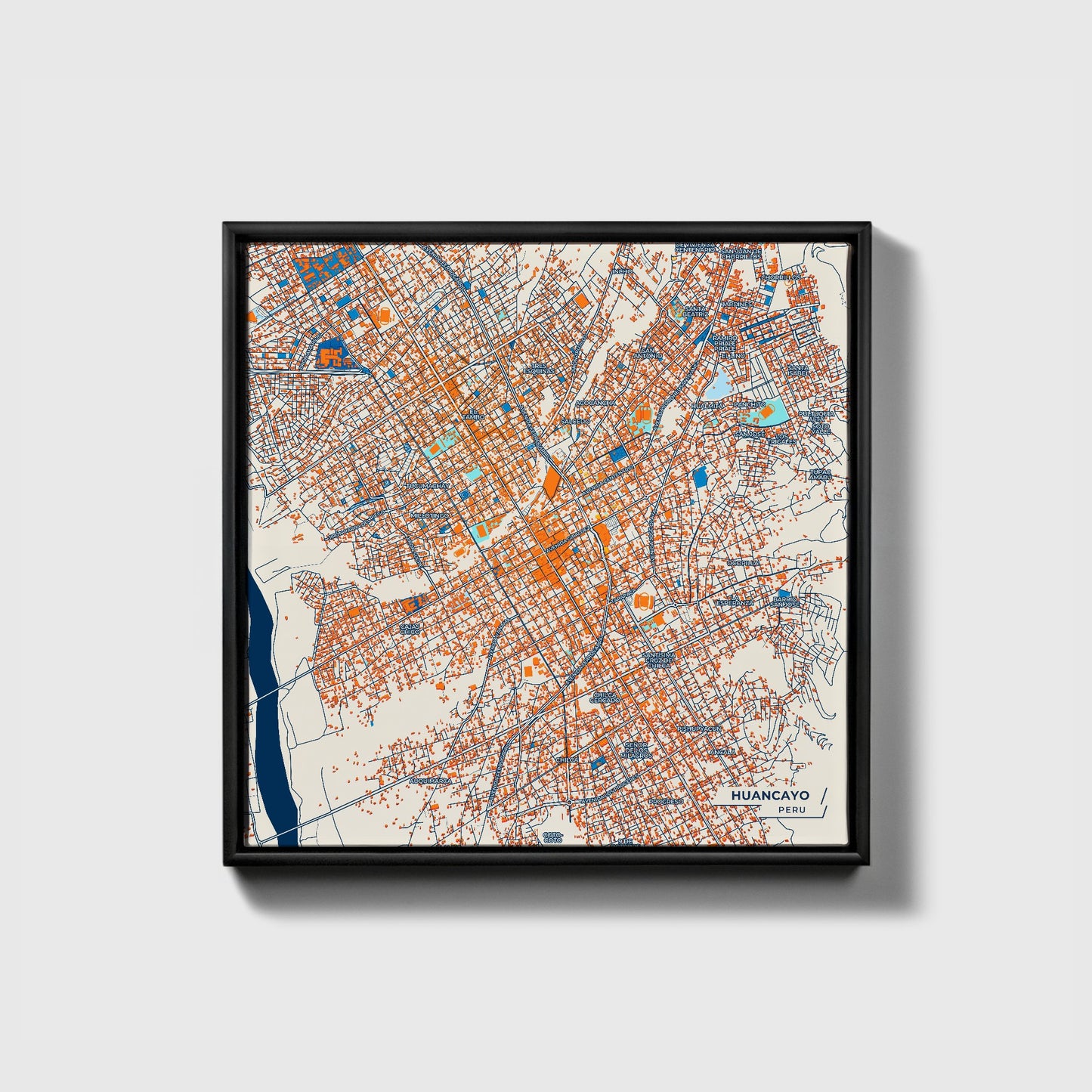 Huancayo Peru Colorful City Map Canvas Print • Black Framed