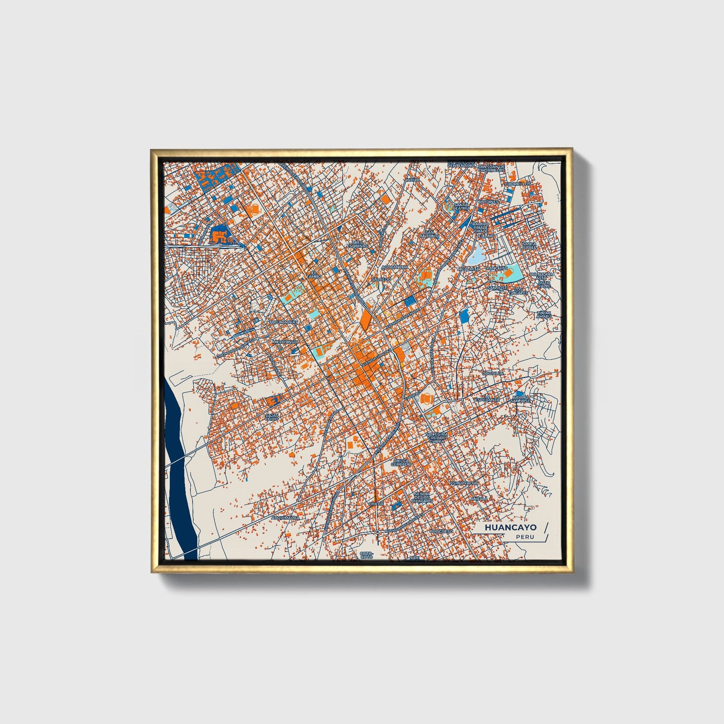 Huancayo Peru Colorful City Map Canvas Print • Gold Framed